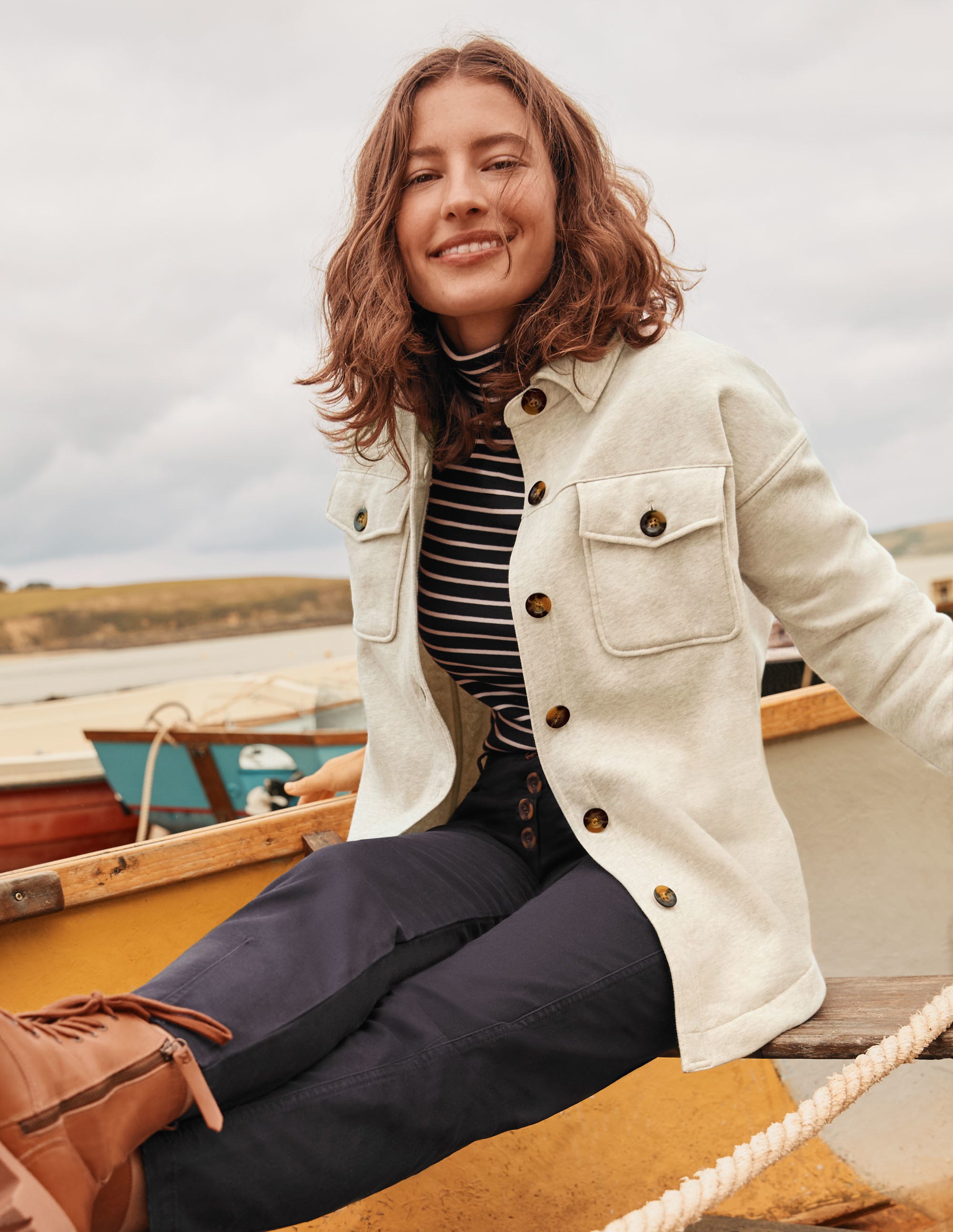 Veste-chemise en jersey-Avoine chiné - Image 6