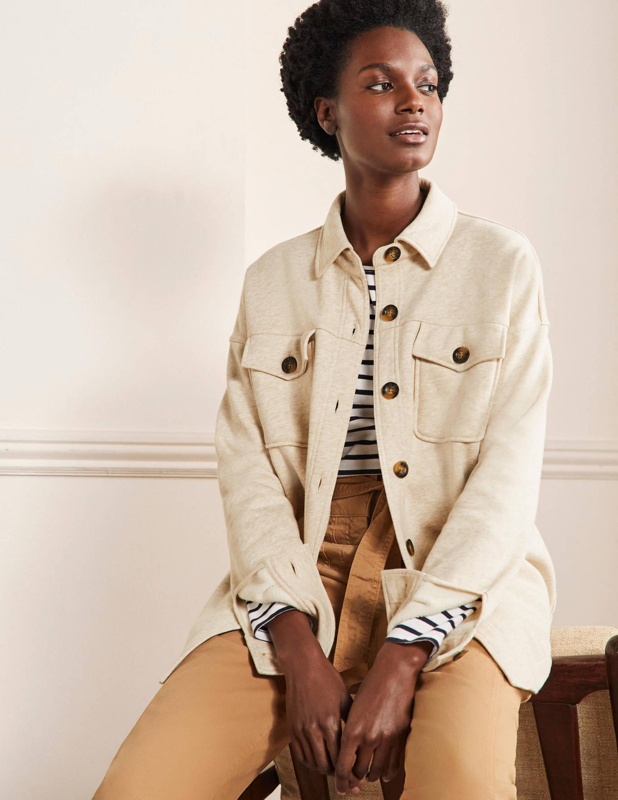 Veste-chemise en jersey-Avoine chiné - Image 1