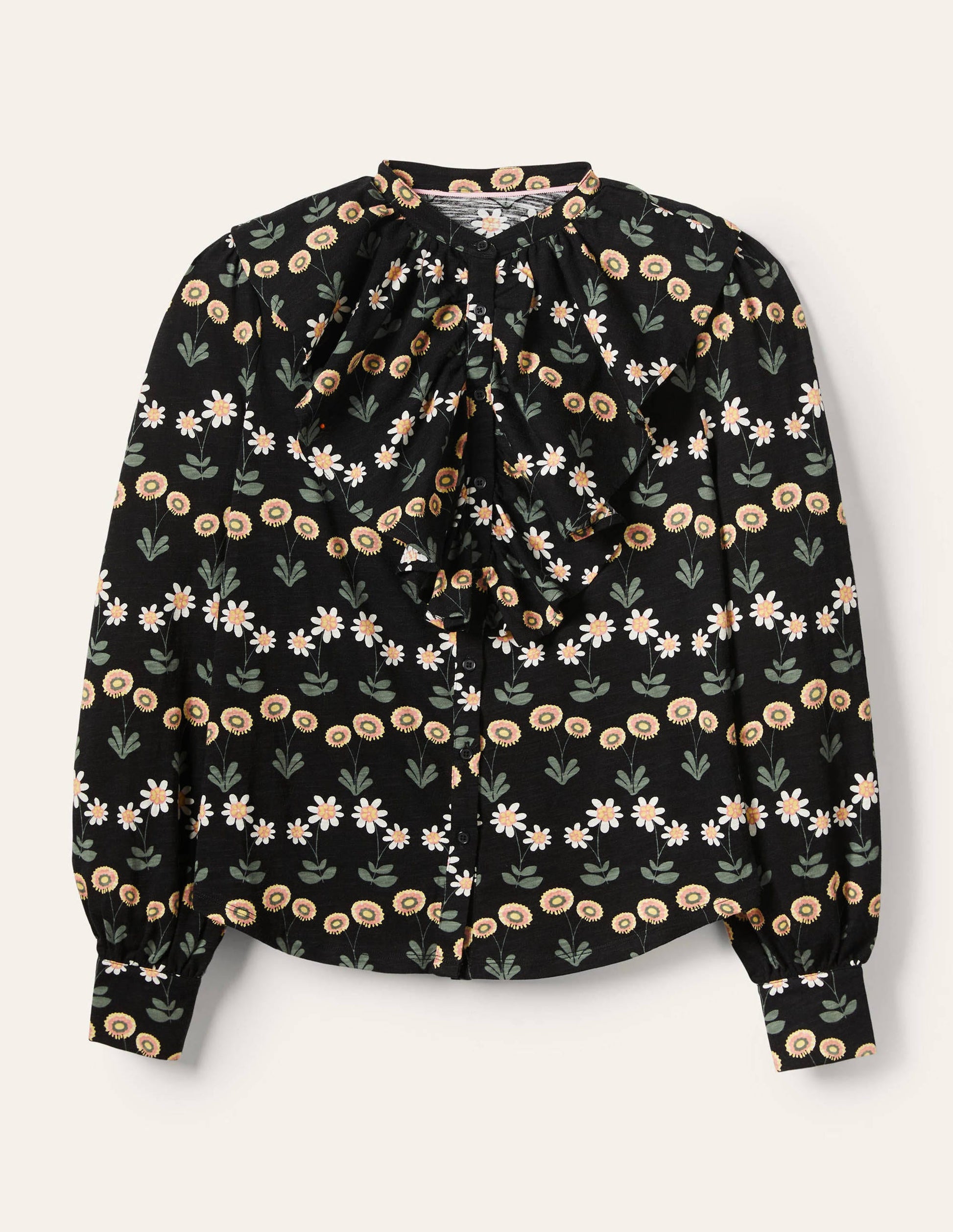 Chemise en jersey à volant-Noir, motif Delicate Daisy-5