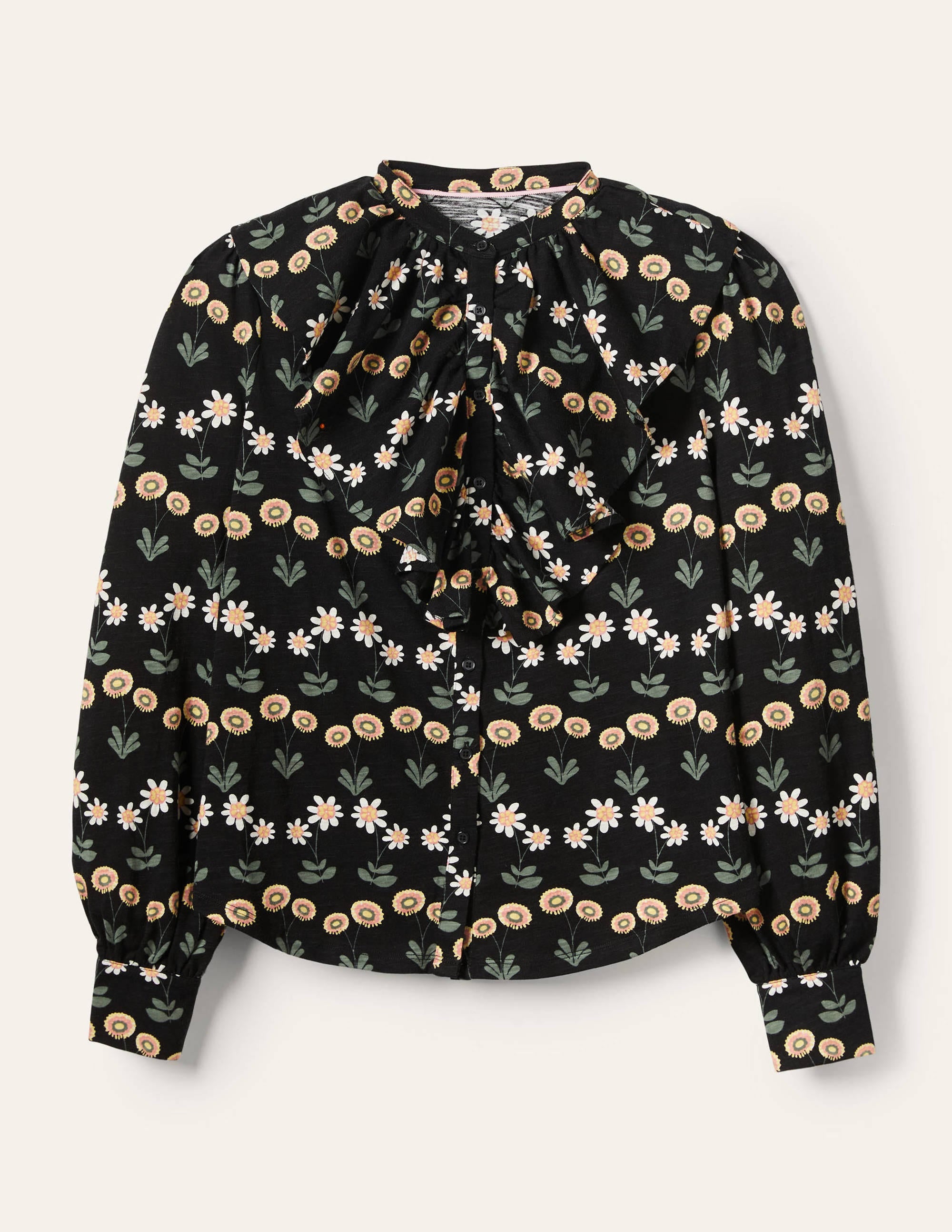 Chemise en jersey à volant-Noir, motif Delicate Daisy - Image 5
