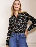 Chemise en jersey à volant-Noir, motif Delicate Daisy