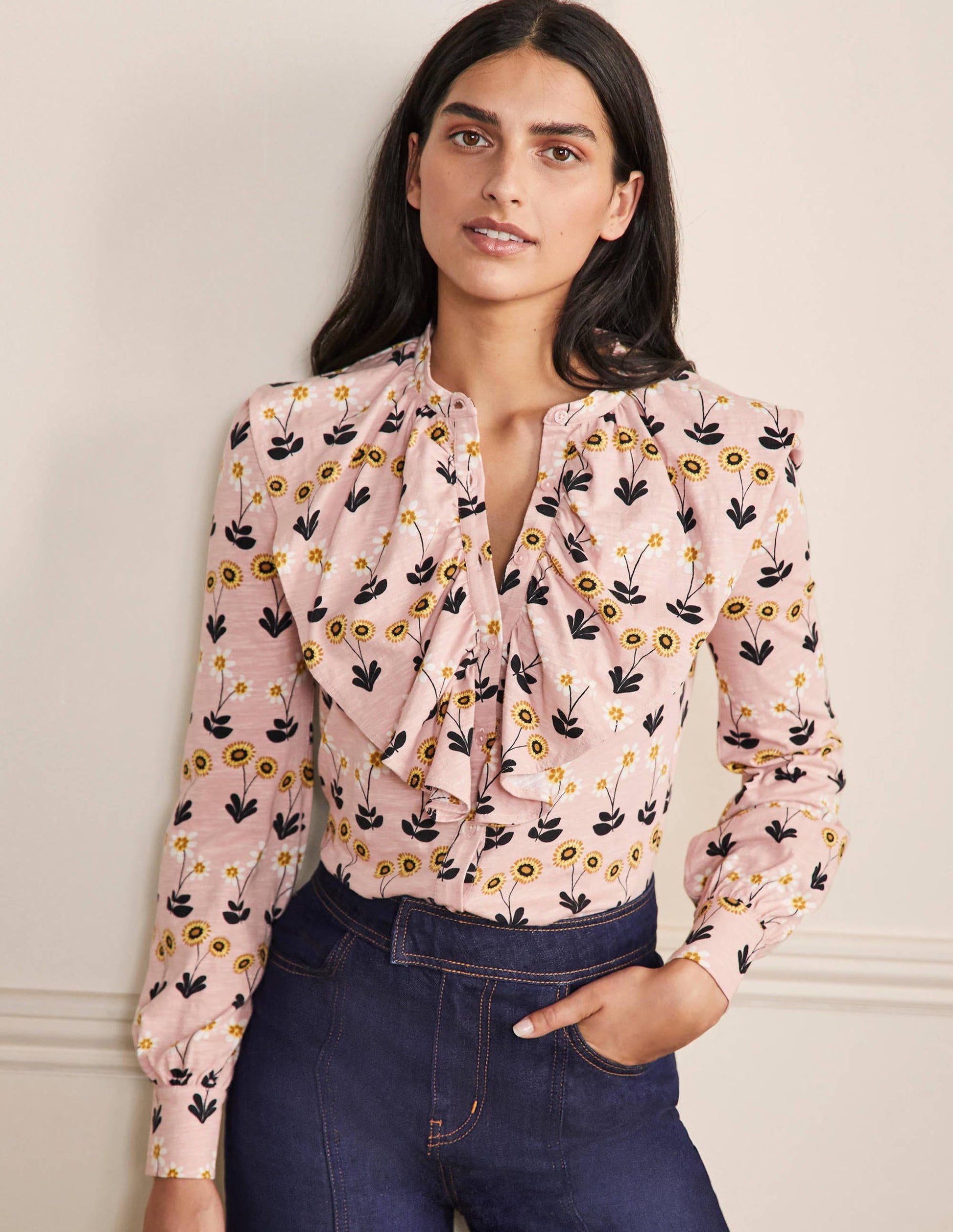 Chemise en jersey à volant-Milkshake, pâquerette délicate-1