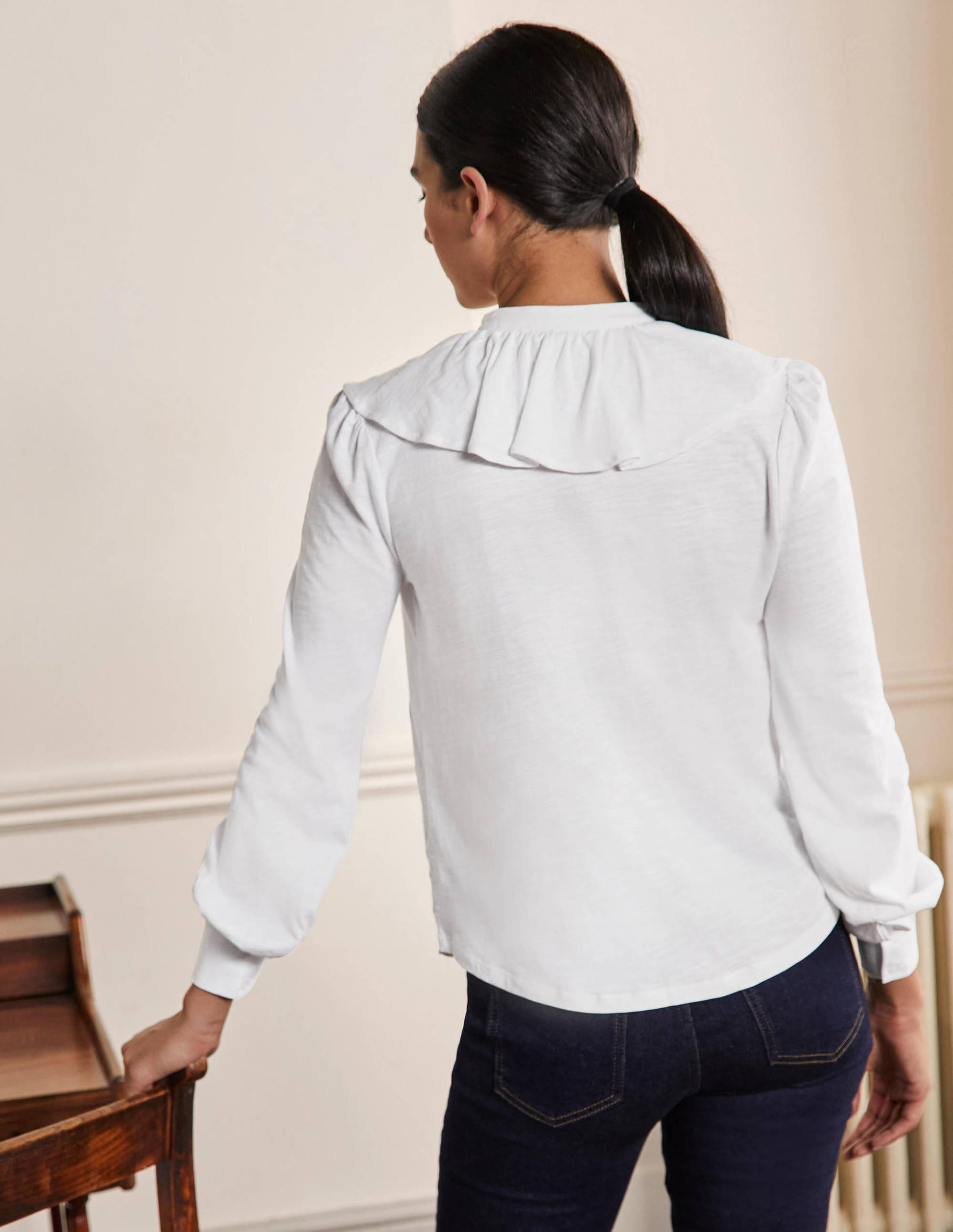 Chemise en jersey à volant-Blanc-3