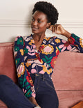 Frill Neck Blouson Wrap Top-French Navy, Flora Bloom