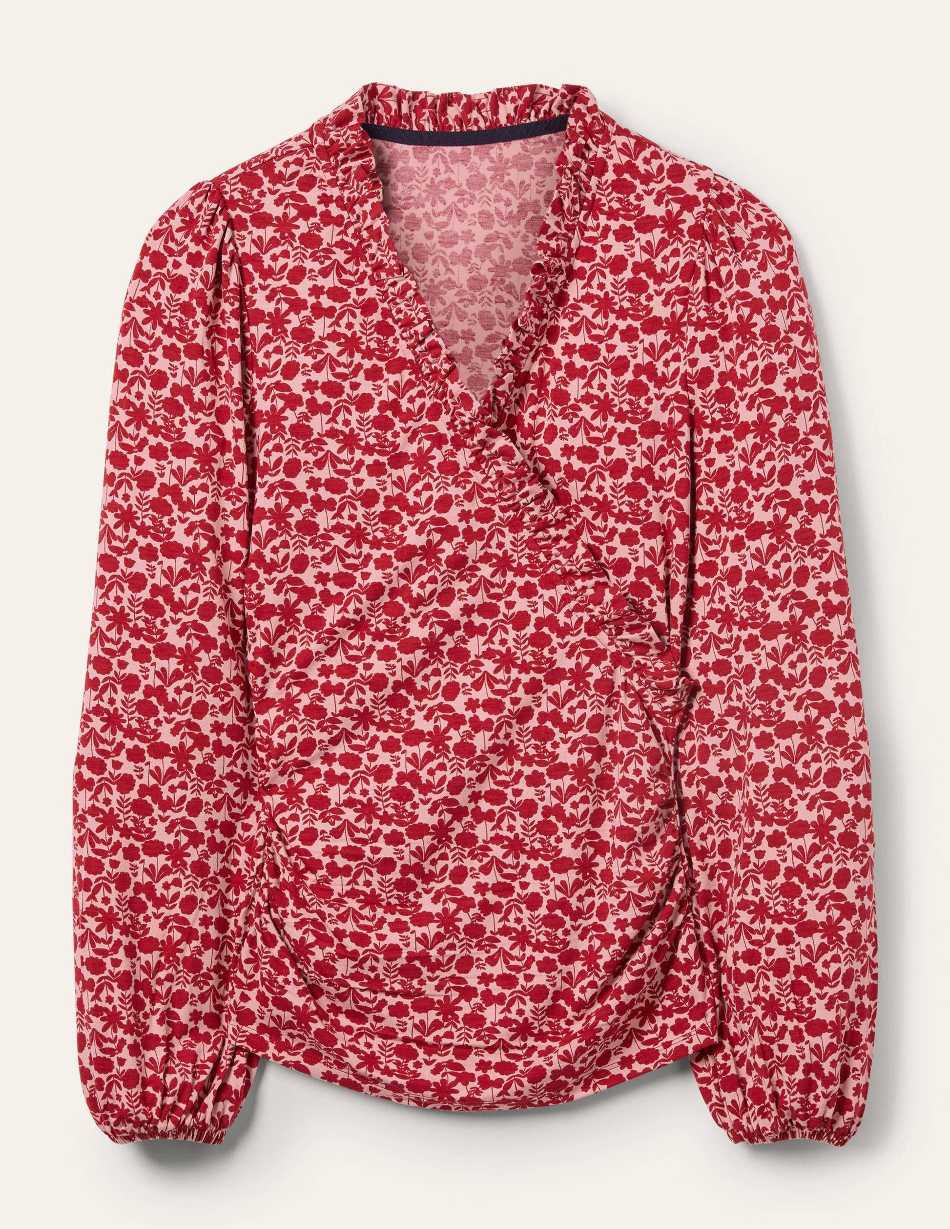 Wickeloberteil mit gerüschtem Ausschnitt und Blousonärmeln-Winterbeere, Blüten-5