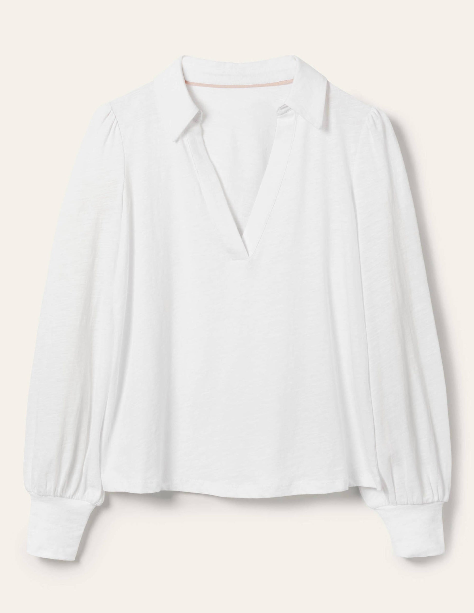 Collared Notch Neck Cotton Top-White-5