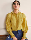 Blouse avec broderie anglaise-Huile d'olive