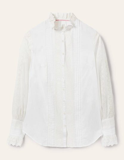 Bluse mit Spitzenborte-Weiß