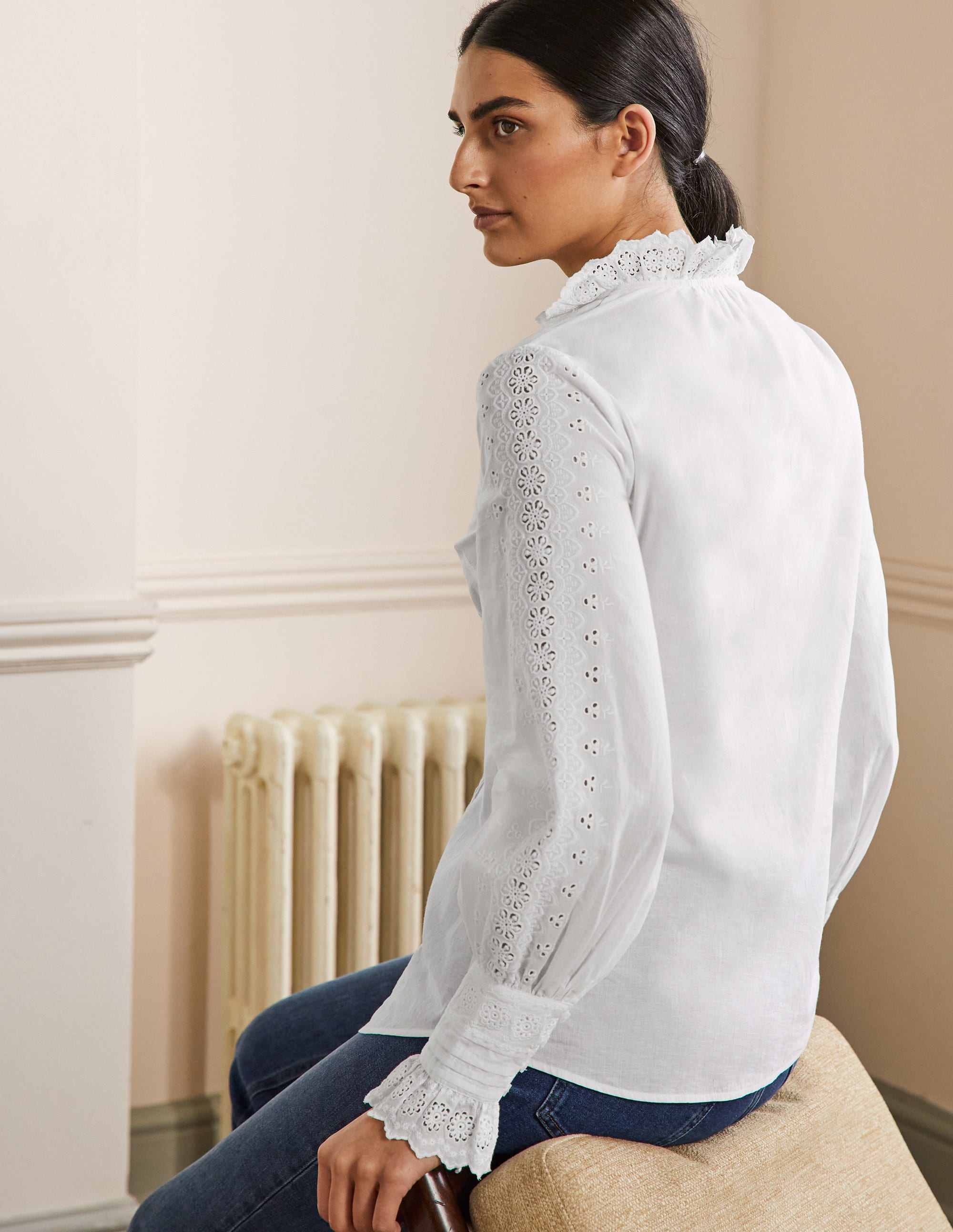 Bluse mit Spitzenborte-Weiß - Image 3