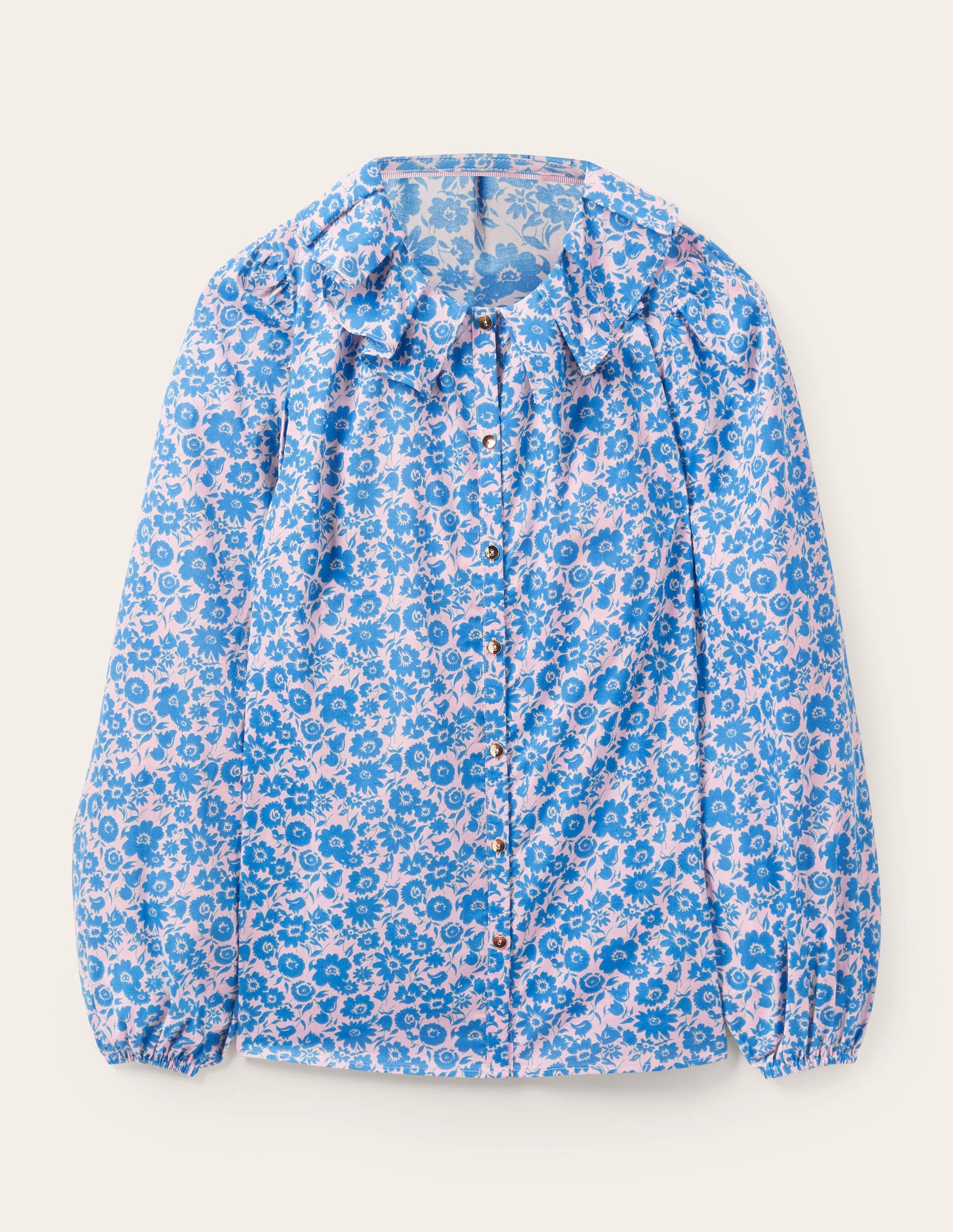 Pleated Collar Blouse-Moroccan Blue Elegant Bloom-5