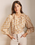 Blouse à col plissé-Brioche, motif Elegant Bloom