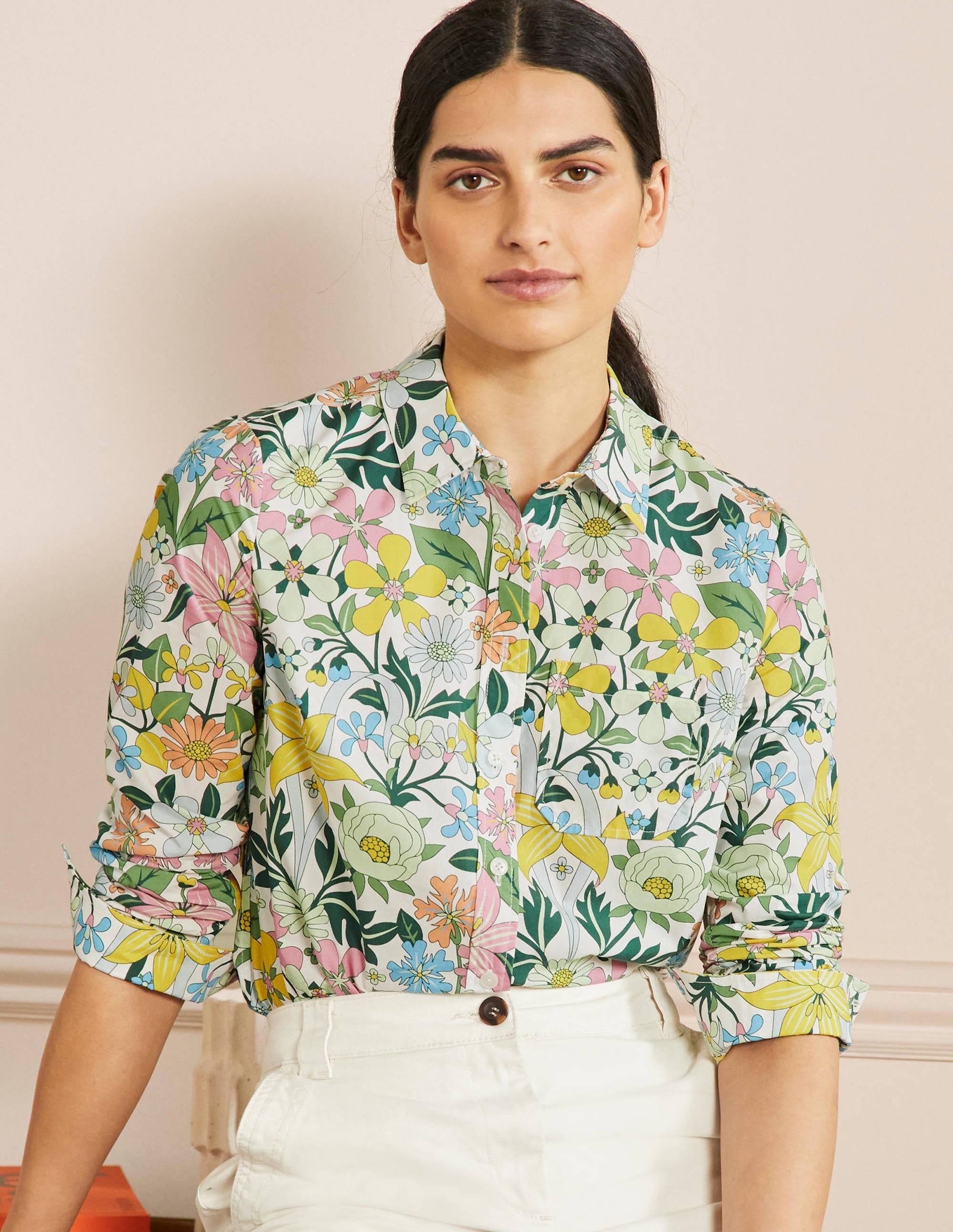 Chemise intemporelle en coton-Ivoire, motif Botanical Terrace - Image 1