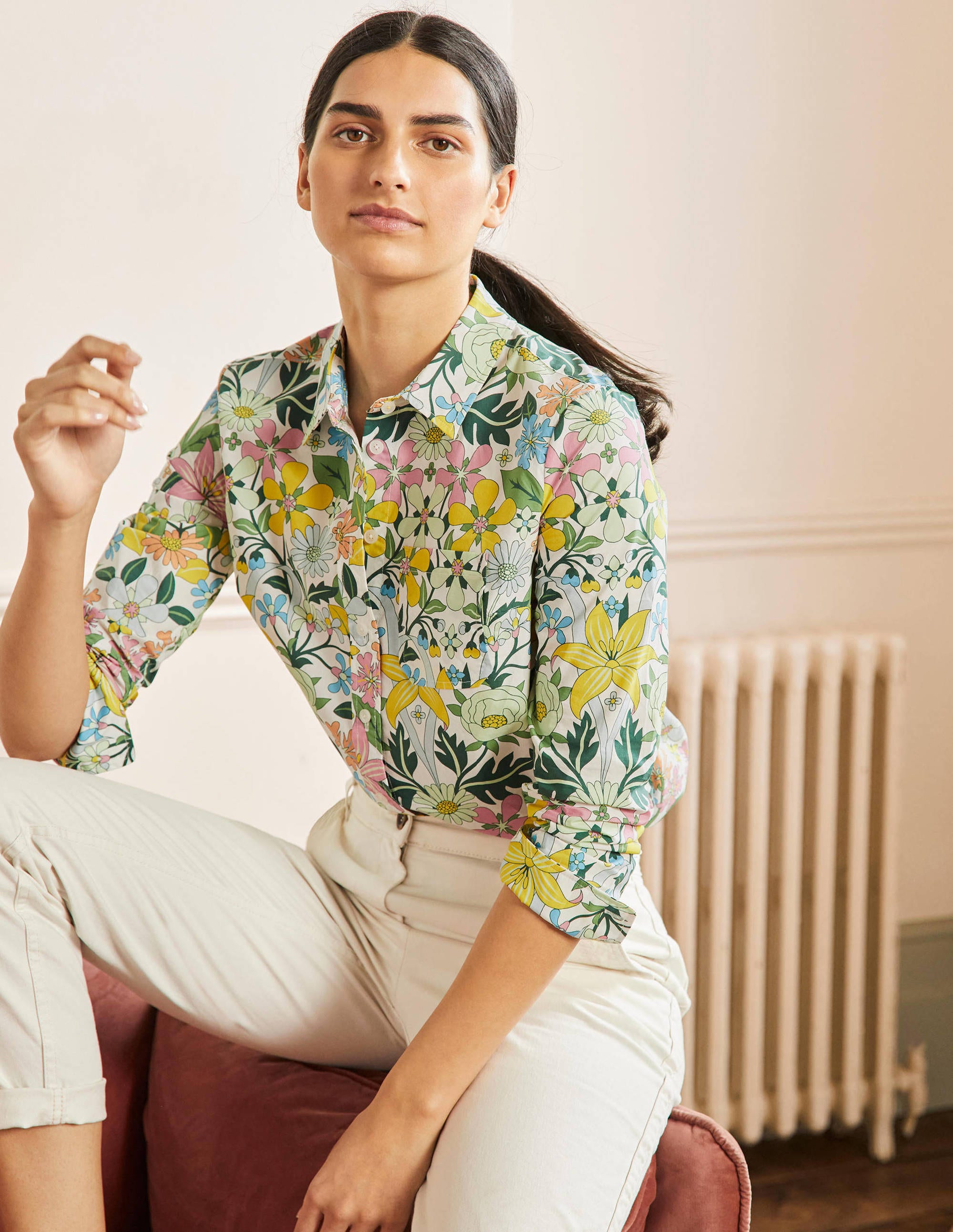 Chemise intemporelle en coton-Ivoire, motif Botanical Terrace - Image 4