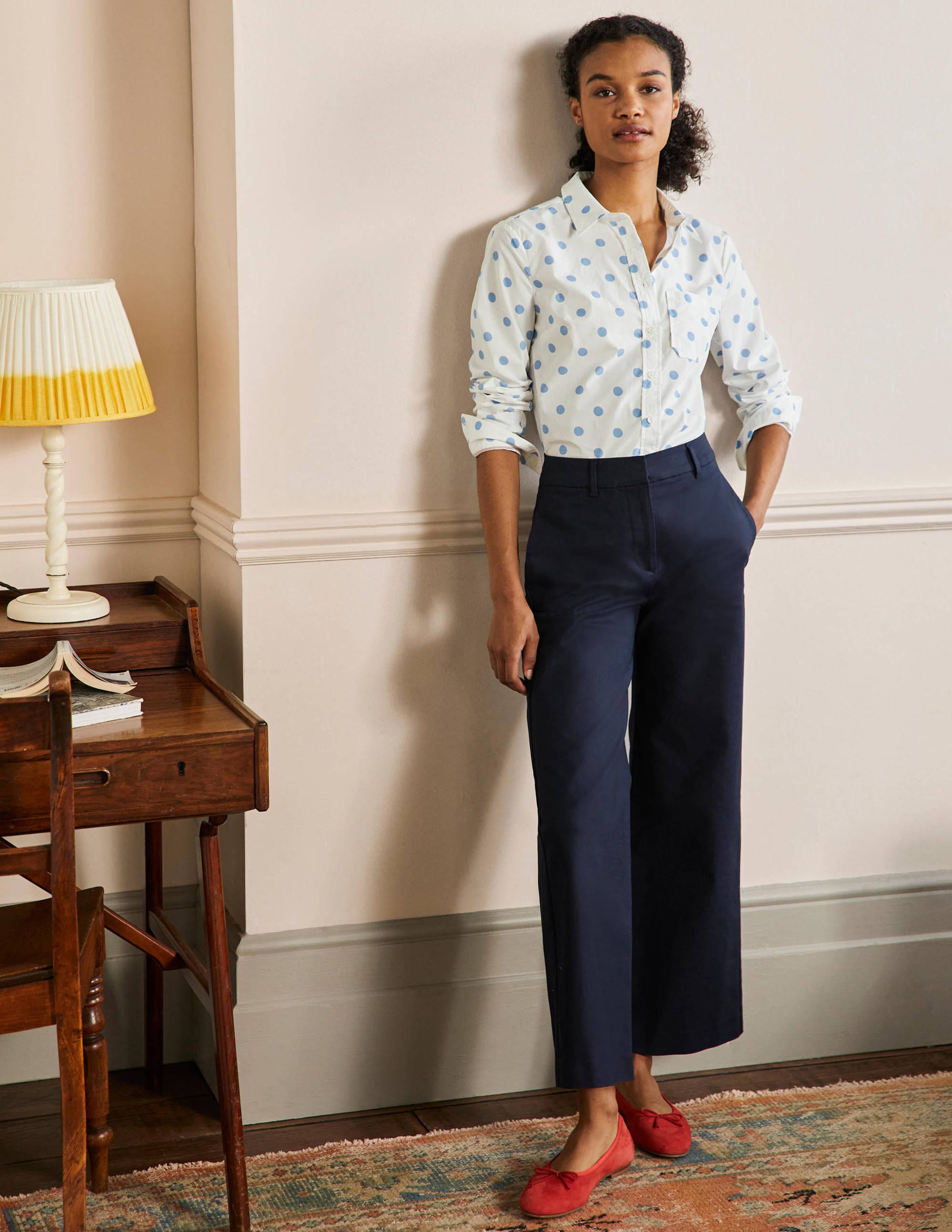 Chemise intemporelle en coton-Pois bleu crépuscule - Image 4