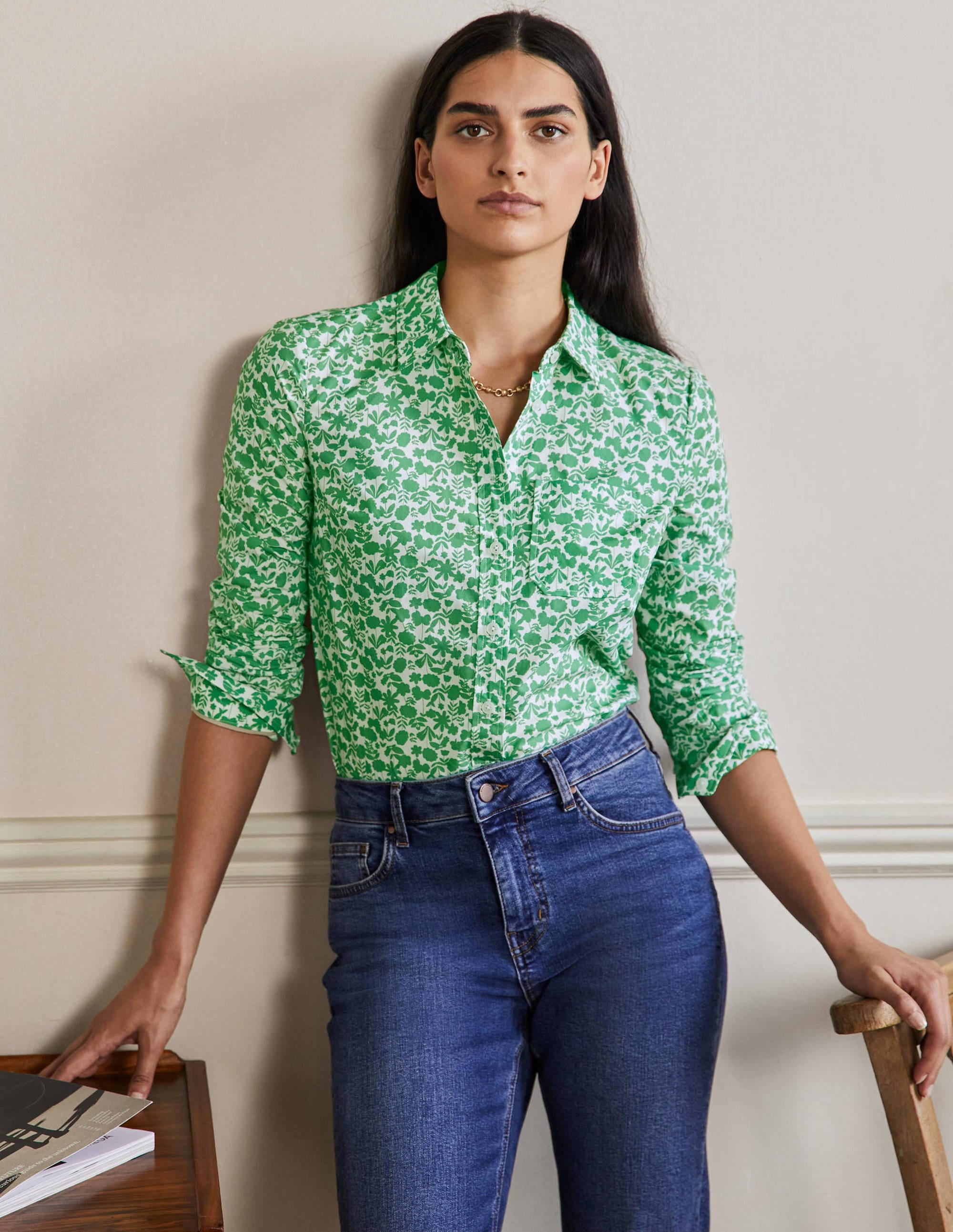 Chemise intemporelle en coton-Lierre anglais, motif Flora Bloom - Image 1