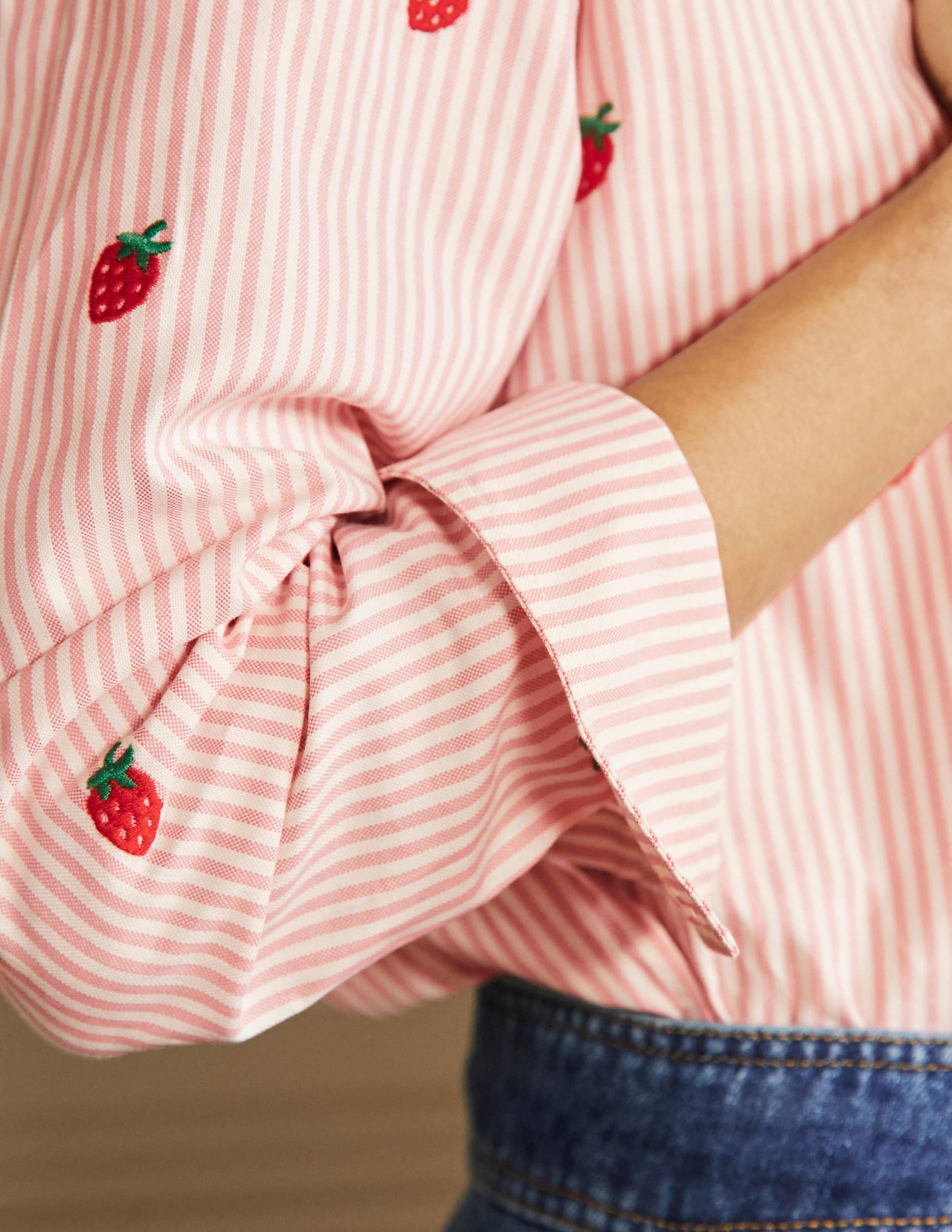 Relaxed Cotton Shirt-Mauve Stripe, Strawberry - Image 2