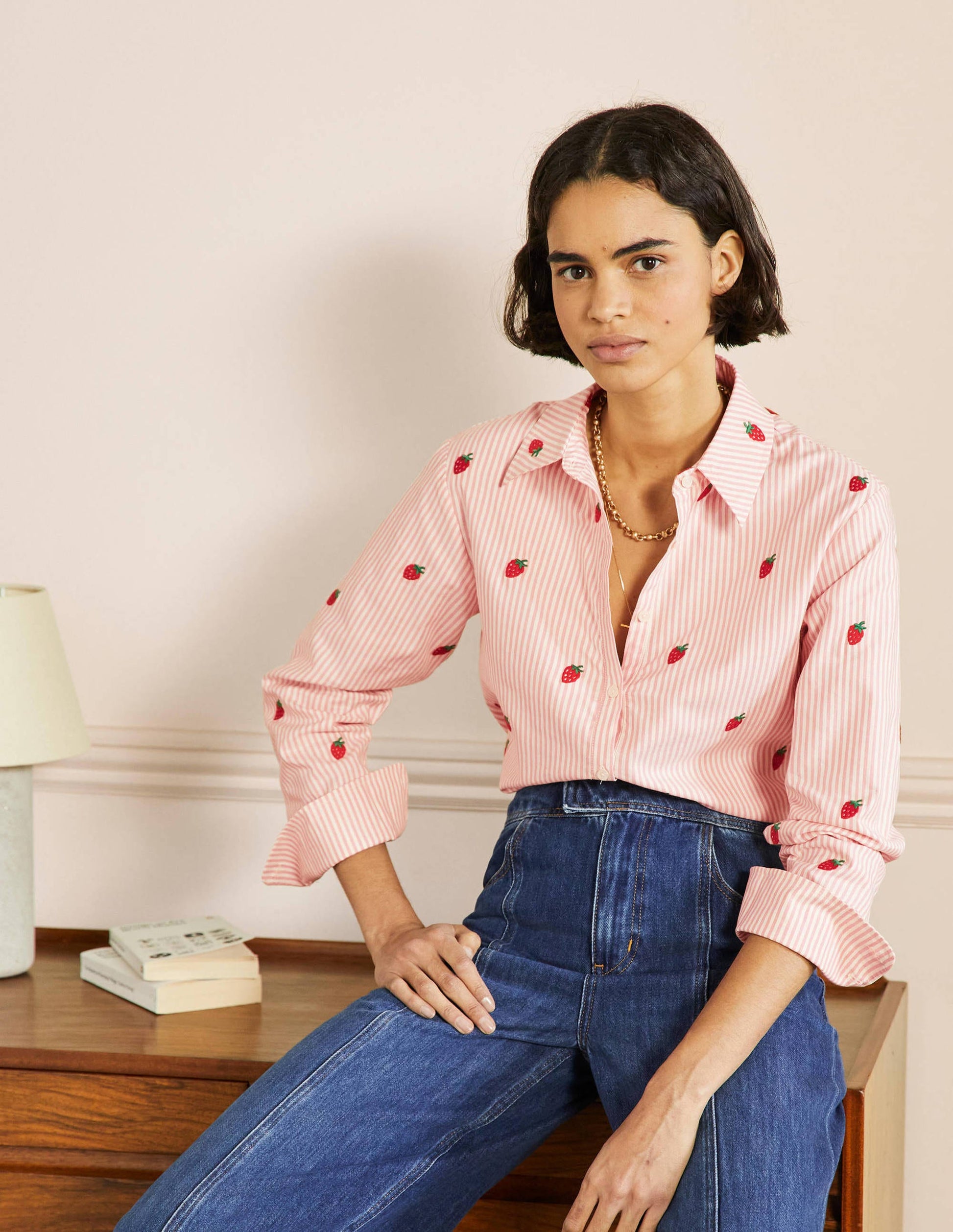 Relaxed Cotton Shirt-Mauve Stripe, Strawberry-4