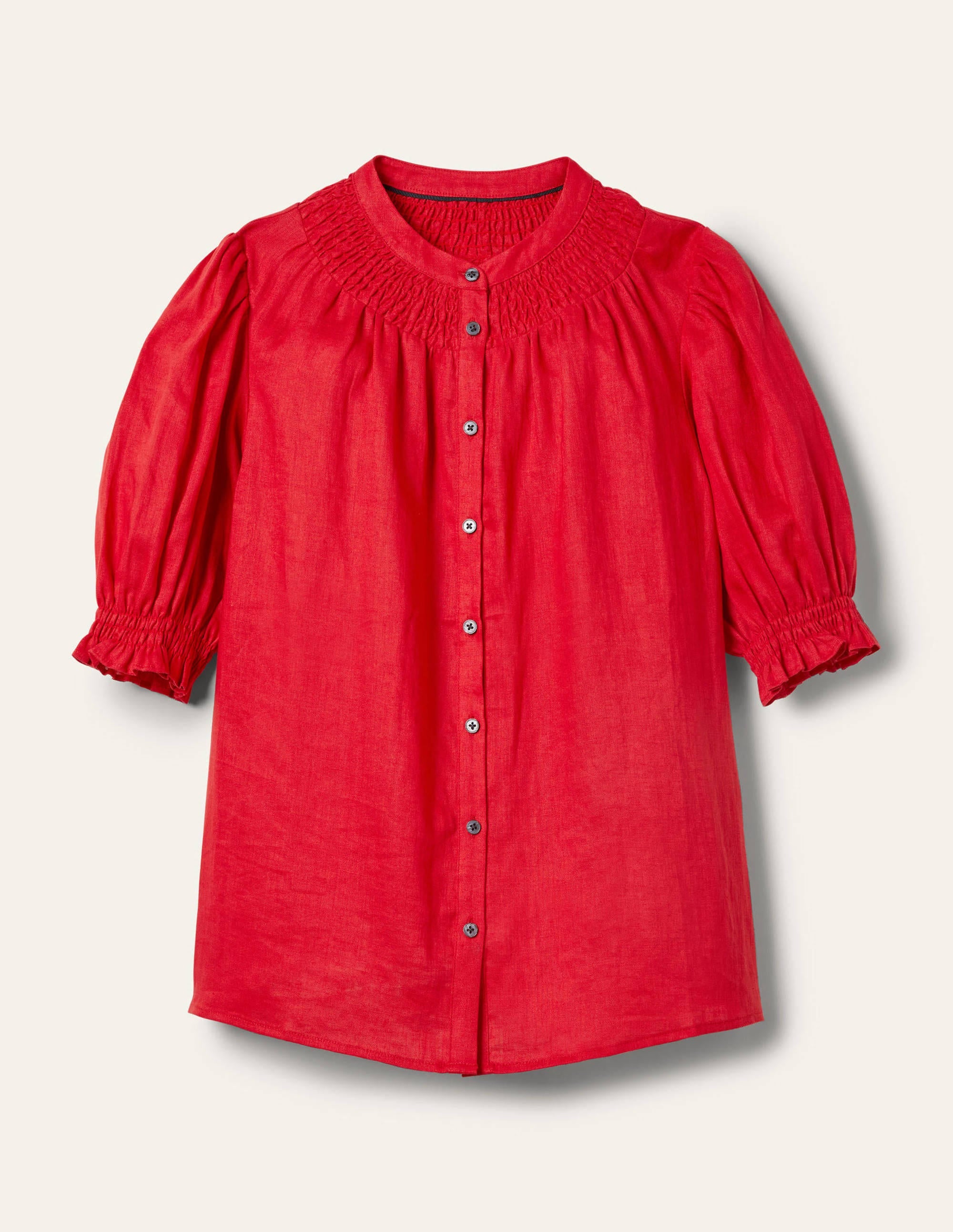 Blouse manches courtes à smocks-Rouge - Image 5