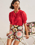 Blouse manches courtes à smocks-Rouge