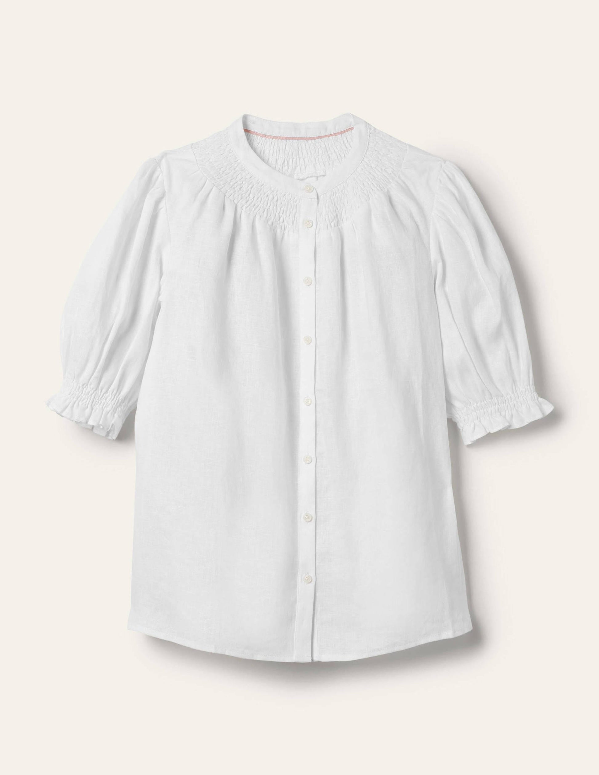 Blouse manches courtes à smocks-Blanc-5