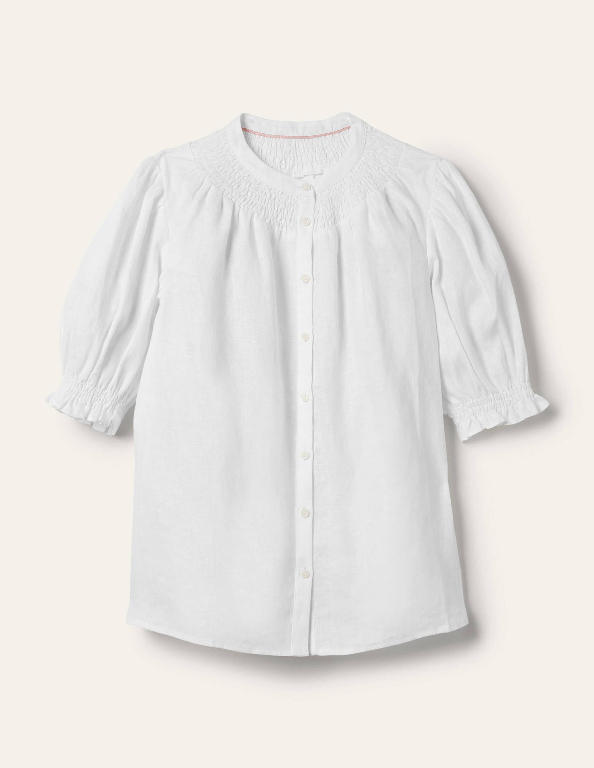 Blouse manches courtes à smocks-Blanc - Image 5
