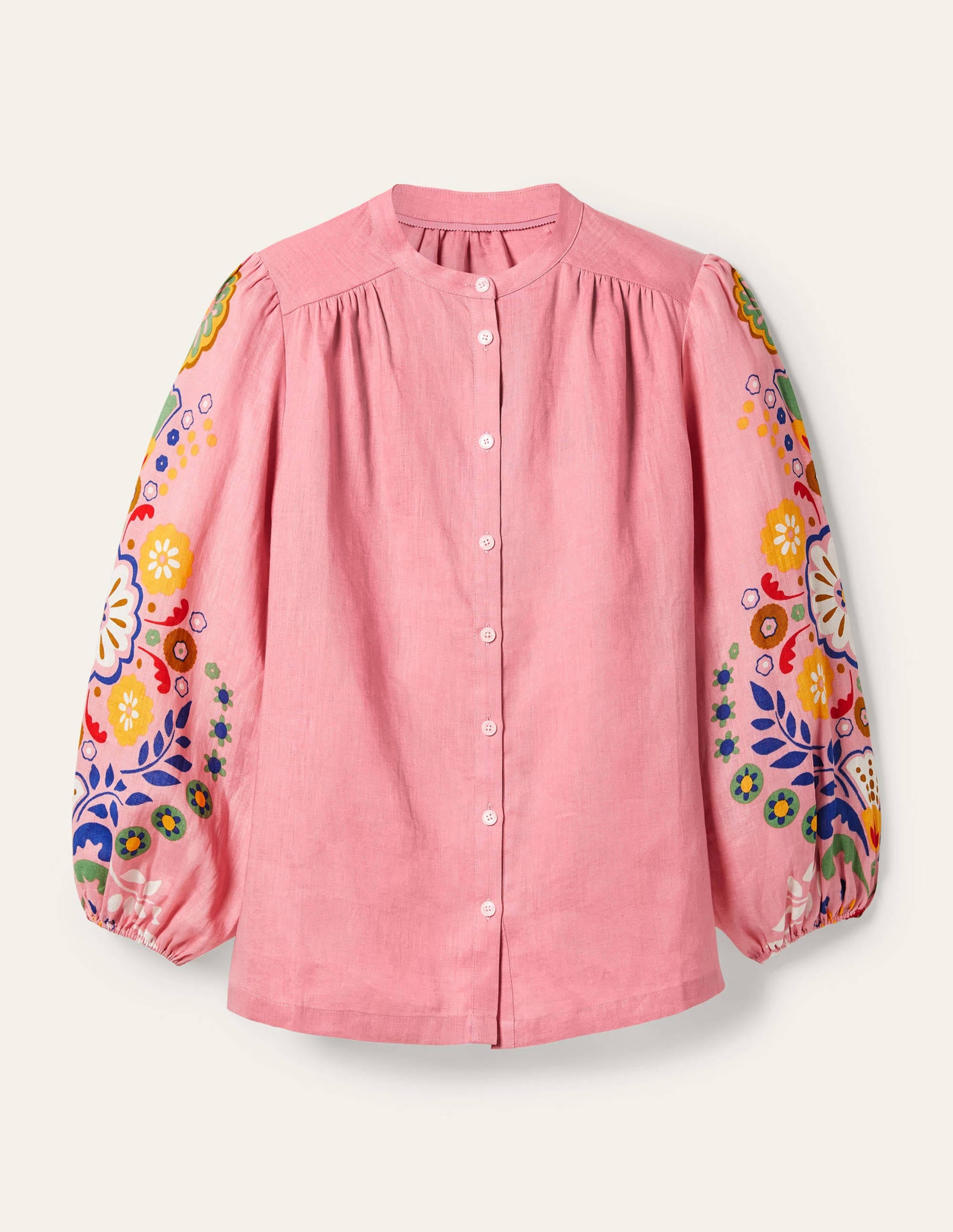 Blouse Becky manches longues en lin-Rose formica, motif Opulent Garden - Image 5