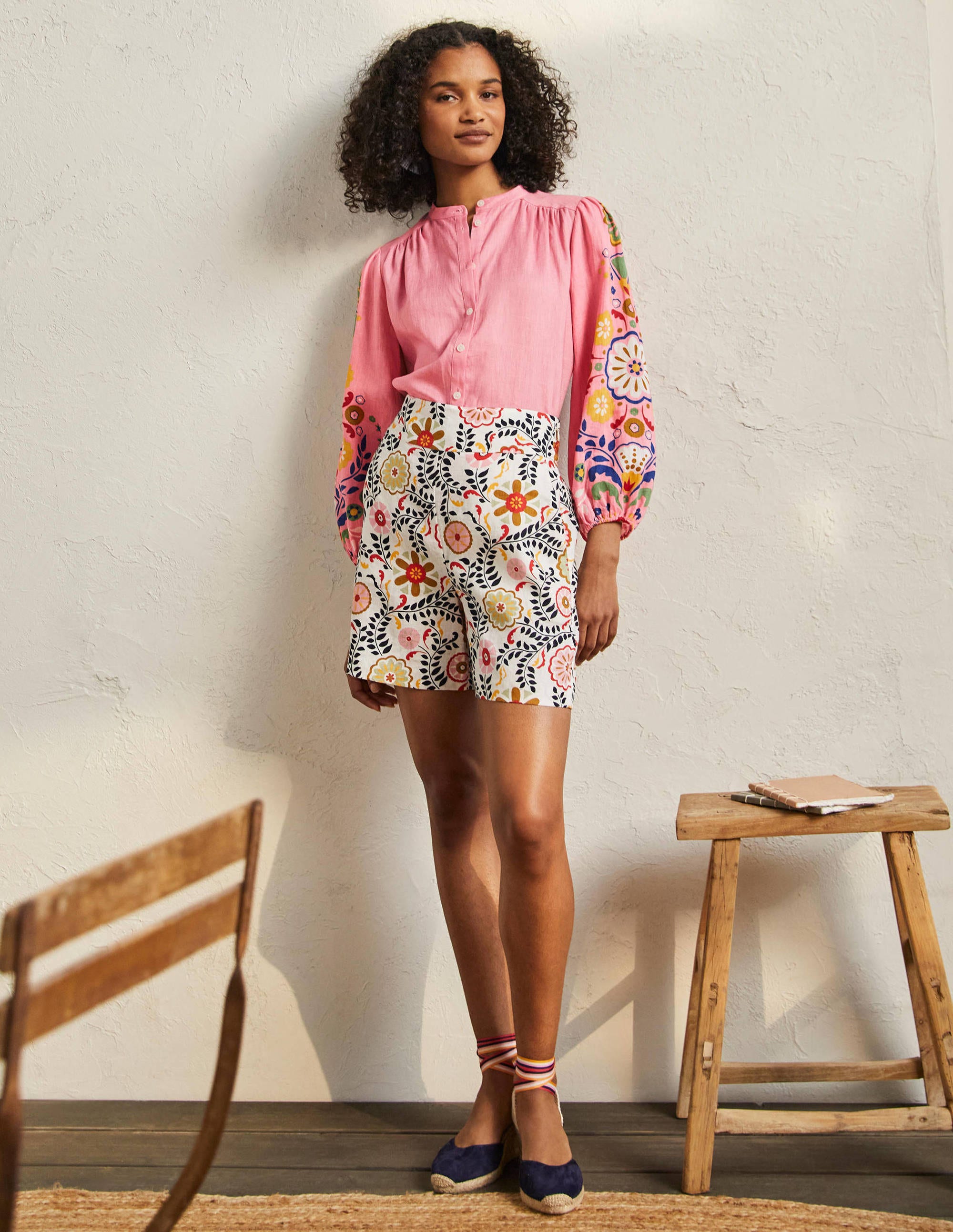 Blouse Becky manches longues en lin-Rose formica, motif Opulent Garden - Image 4