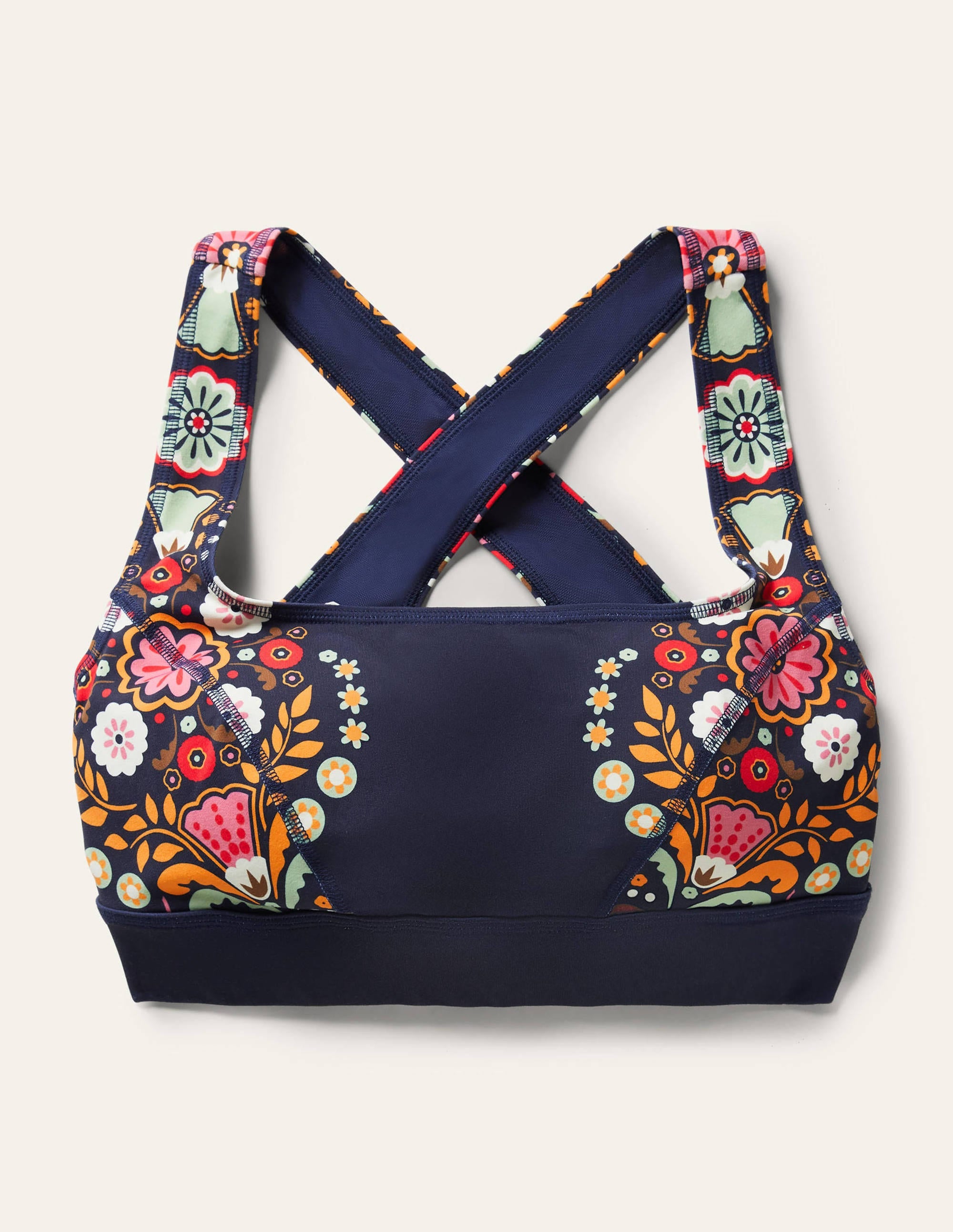 Brassière sport à encolure carrée-Bleu marine, motif Opulent Garden - Image 5