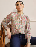 Chemise Dominique en soie-Ivoire, motif cachemire floral