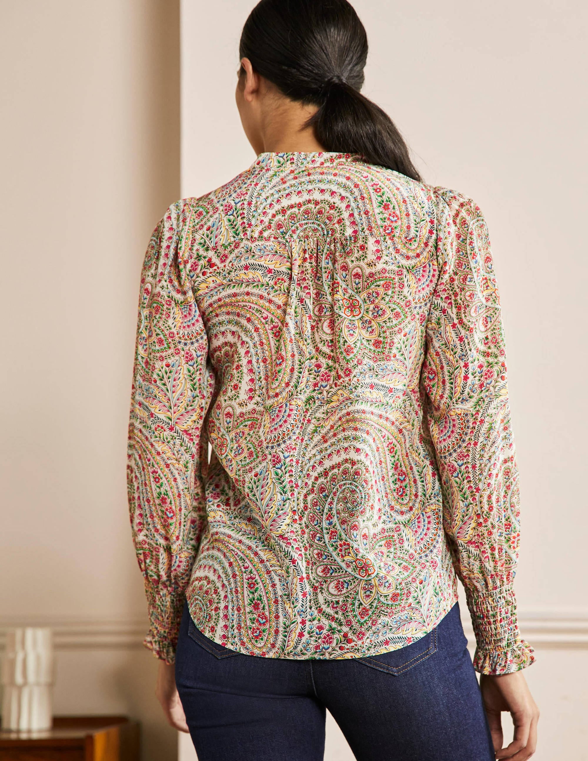 Chemise Dominique en soie-Ivoire, motif cachemire floral - Image 3
