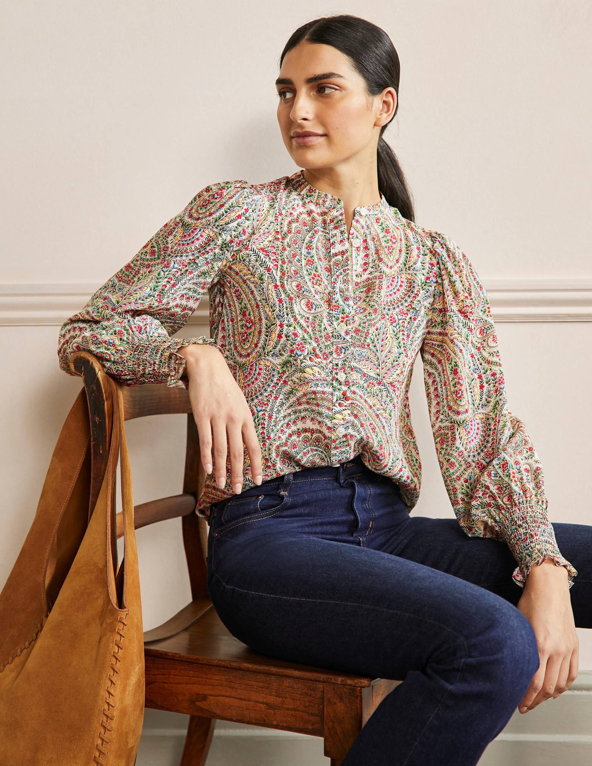 Chemise Dominique en soie-Ivoire, motif cachemire floral - Image 4