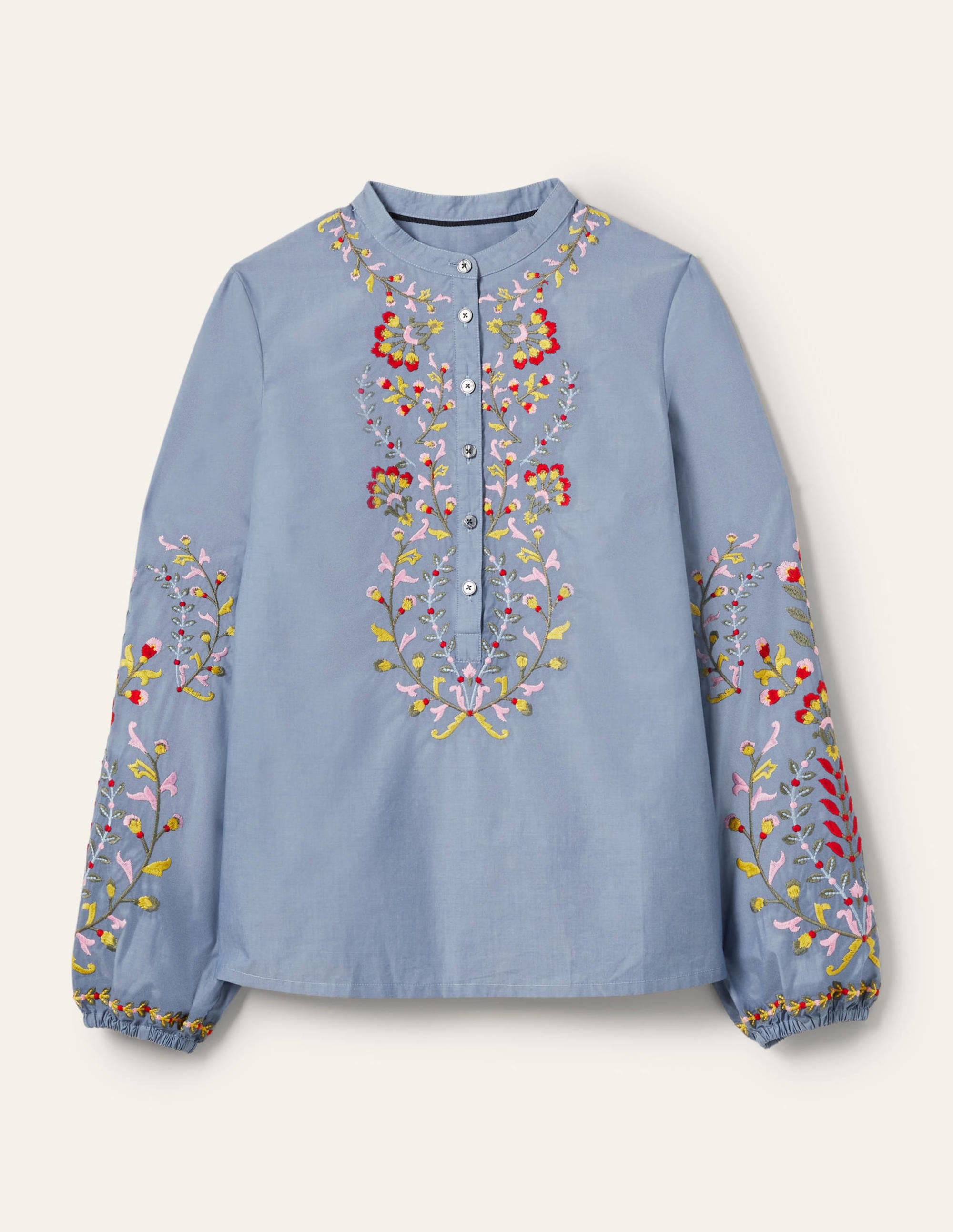 Embroidered Popover Blouse-Chambray - Image 6