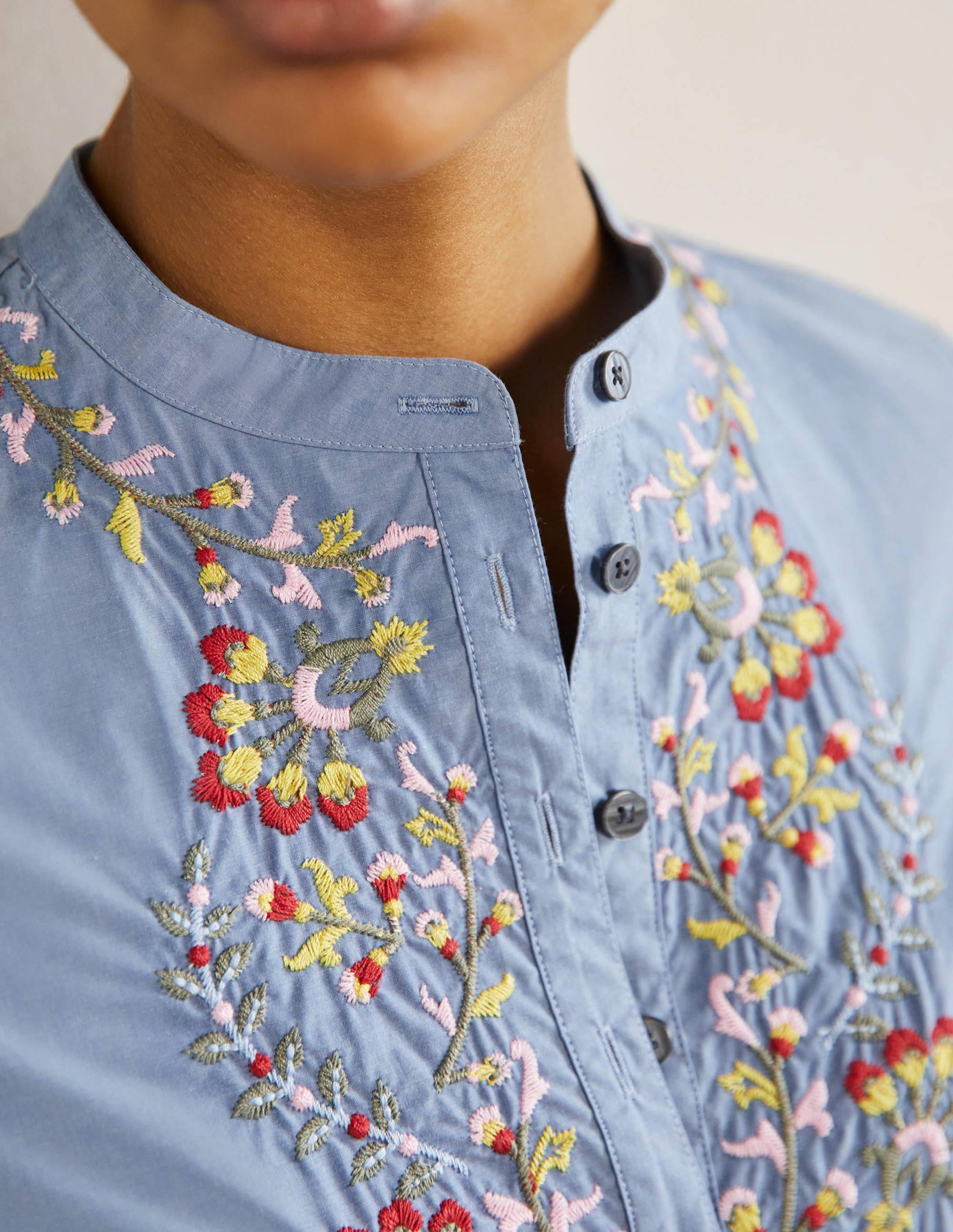 Embroidered Popover Blouse-Chambray - Image 2