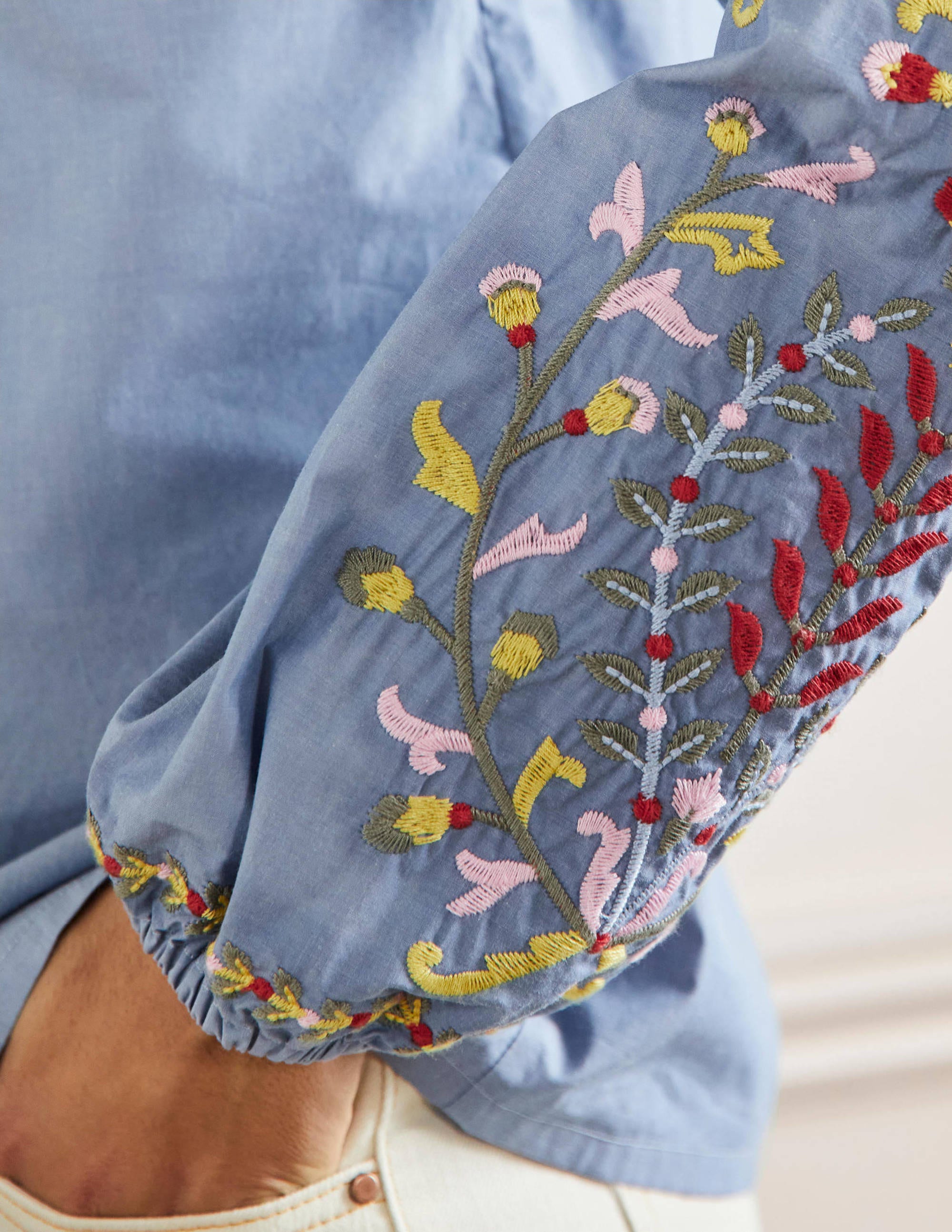 Embroidered Popover Blouse-Chambray - Image 4
