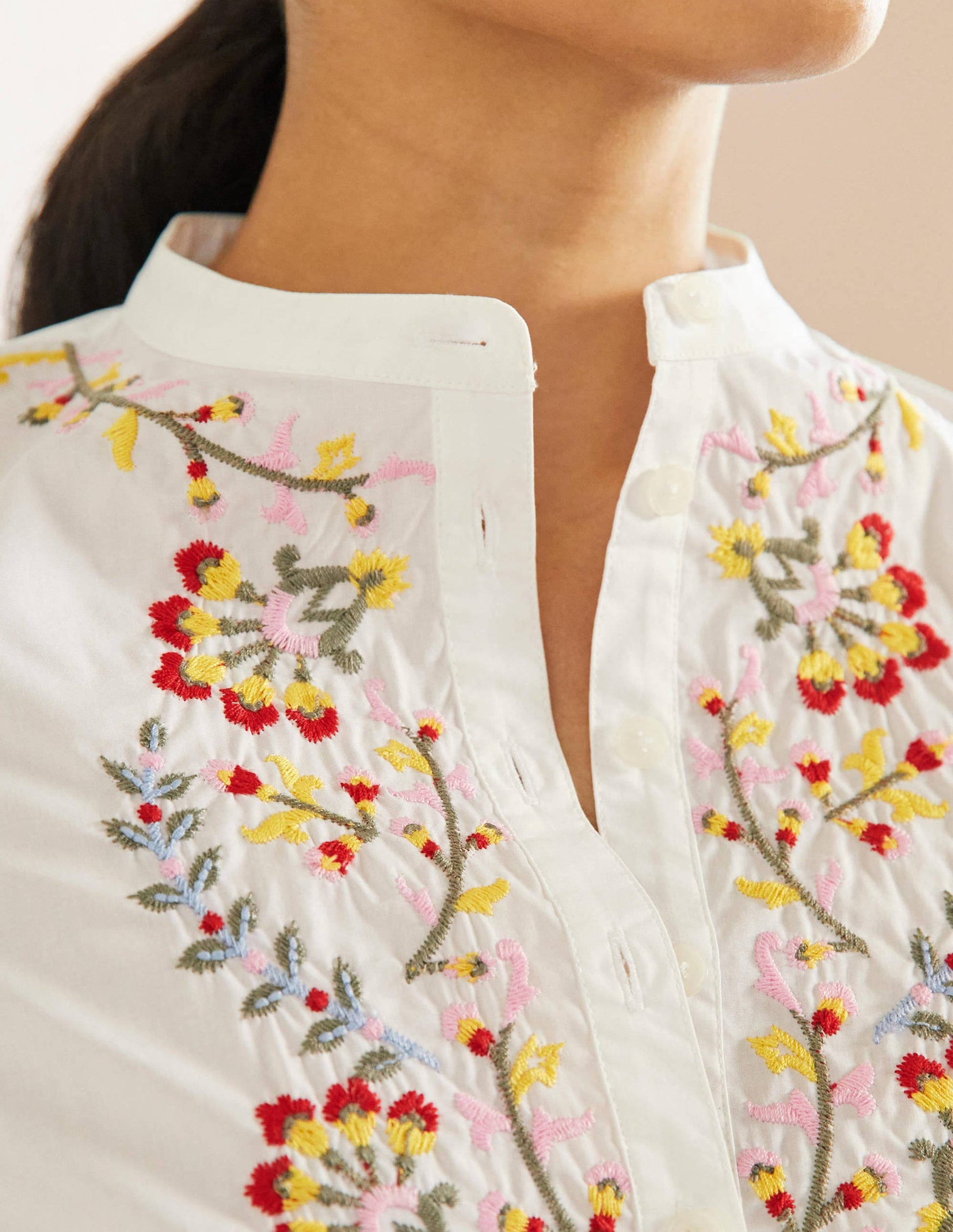 Embroidered Popover Blouse-White-2