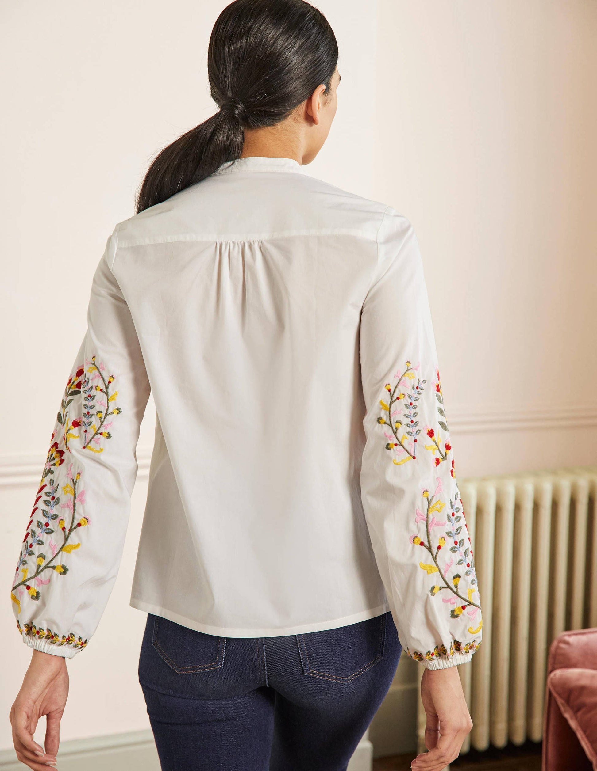 Embroidered Popover Blouse-White-3