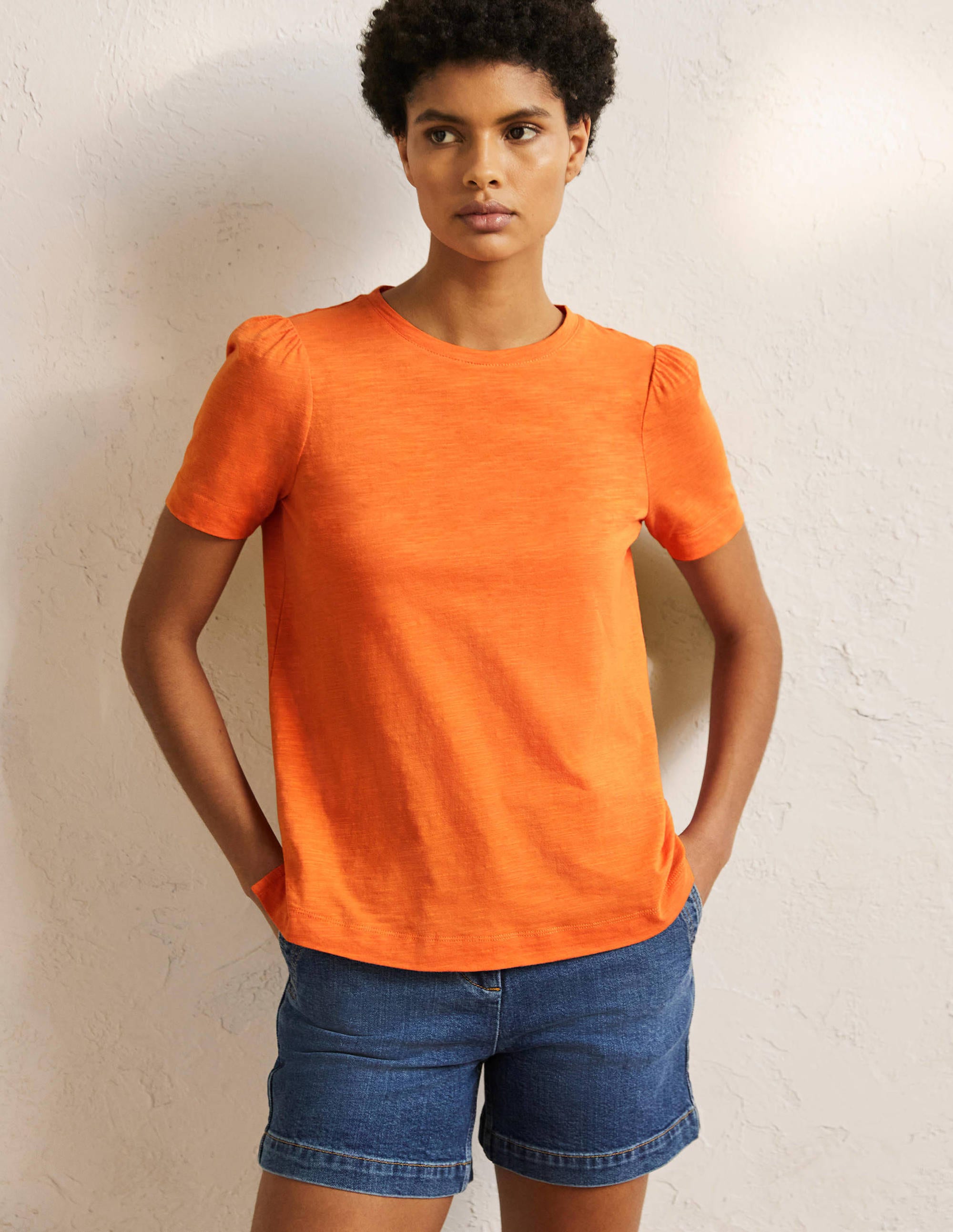 T-shirt en coton à manches bouffantes-Orange ancien - Image 4