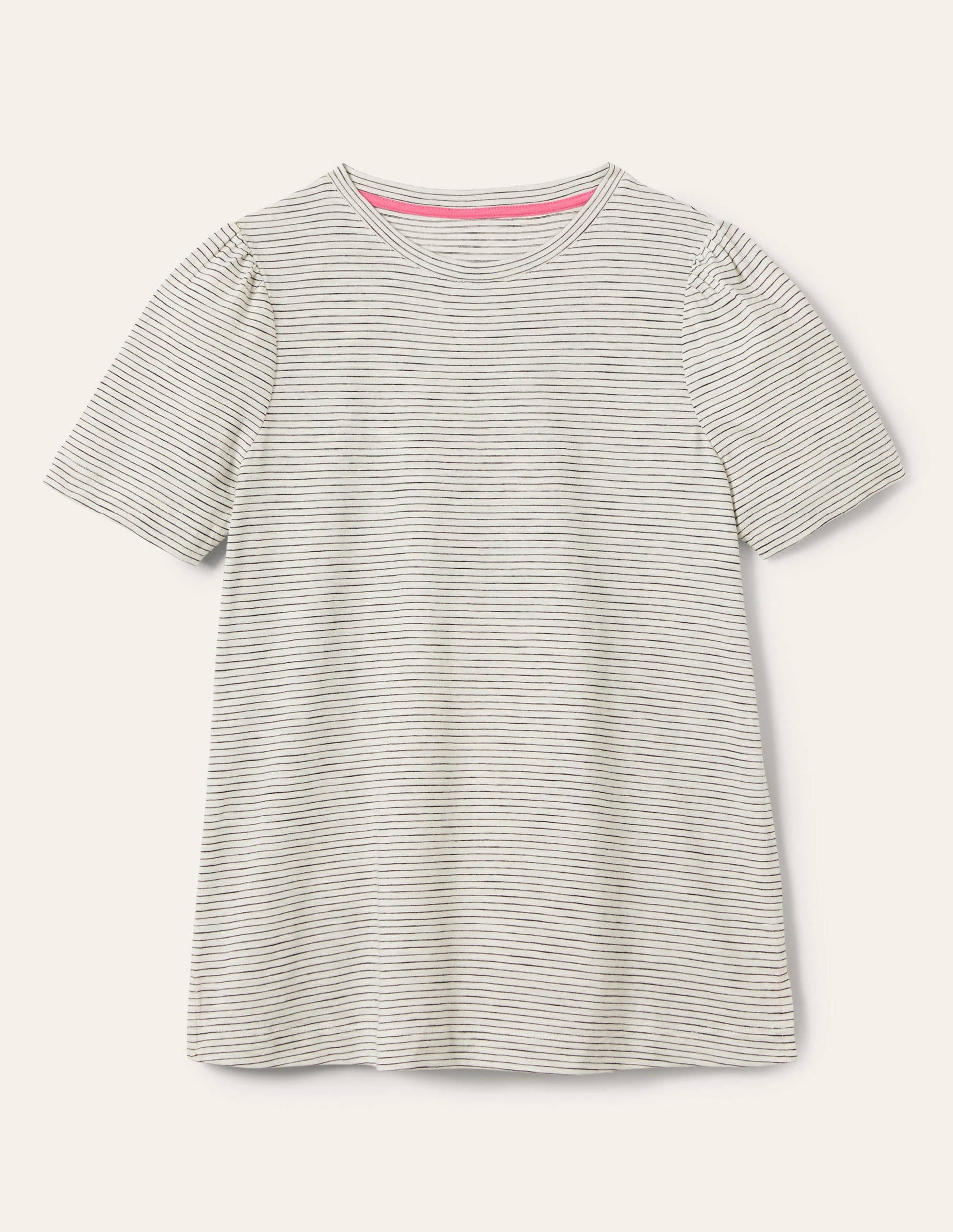 T-shirt en coton à manches bouffantes-Rayé ivoire/bleu marine - Image 5