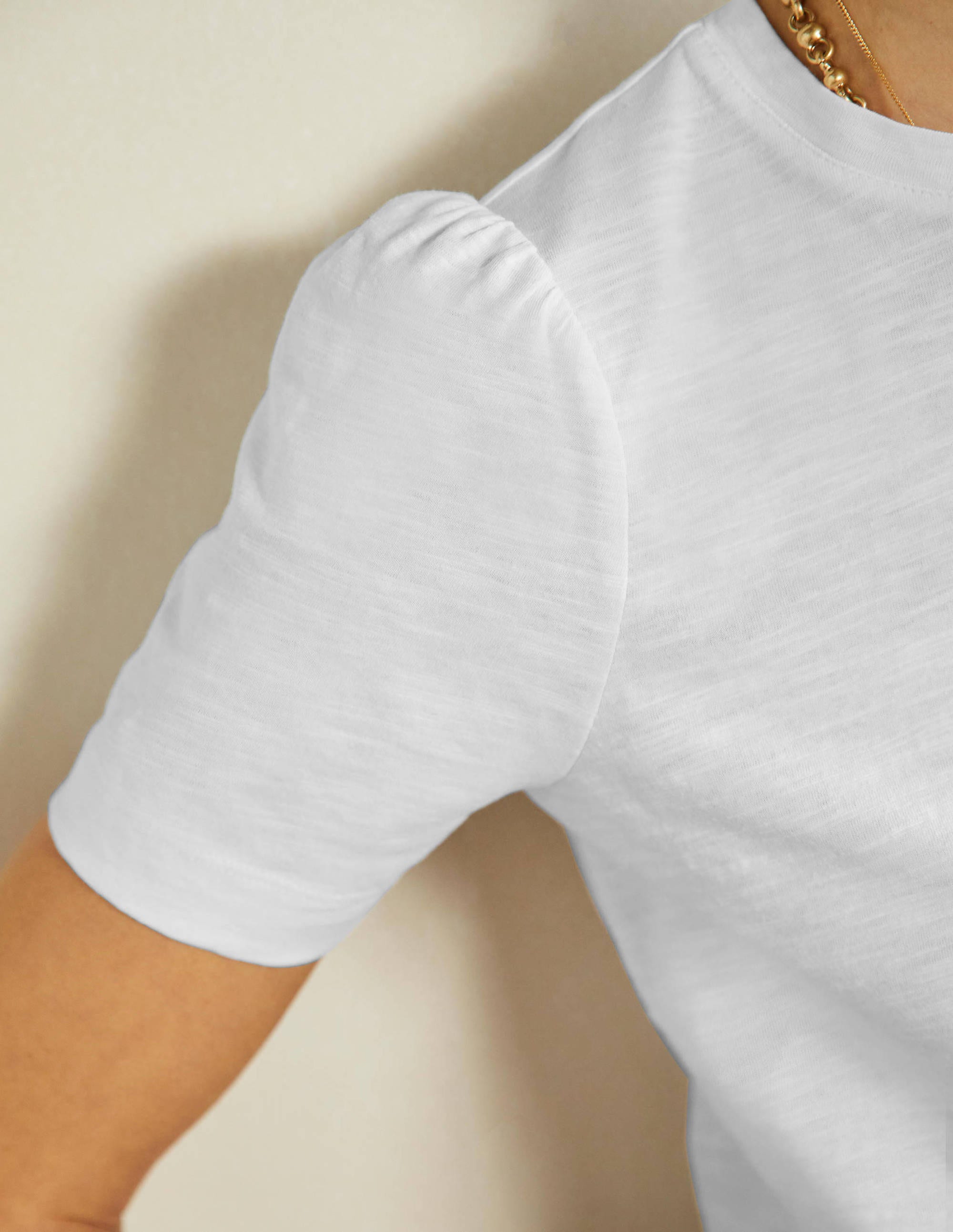 T-shirt en coton à manches bouffantes-Blanc - Image 2