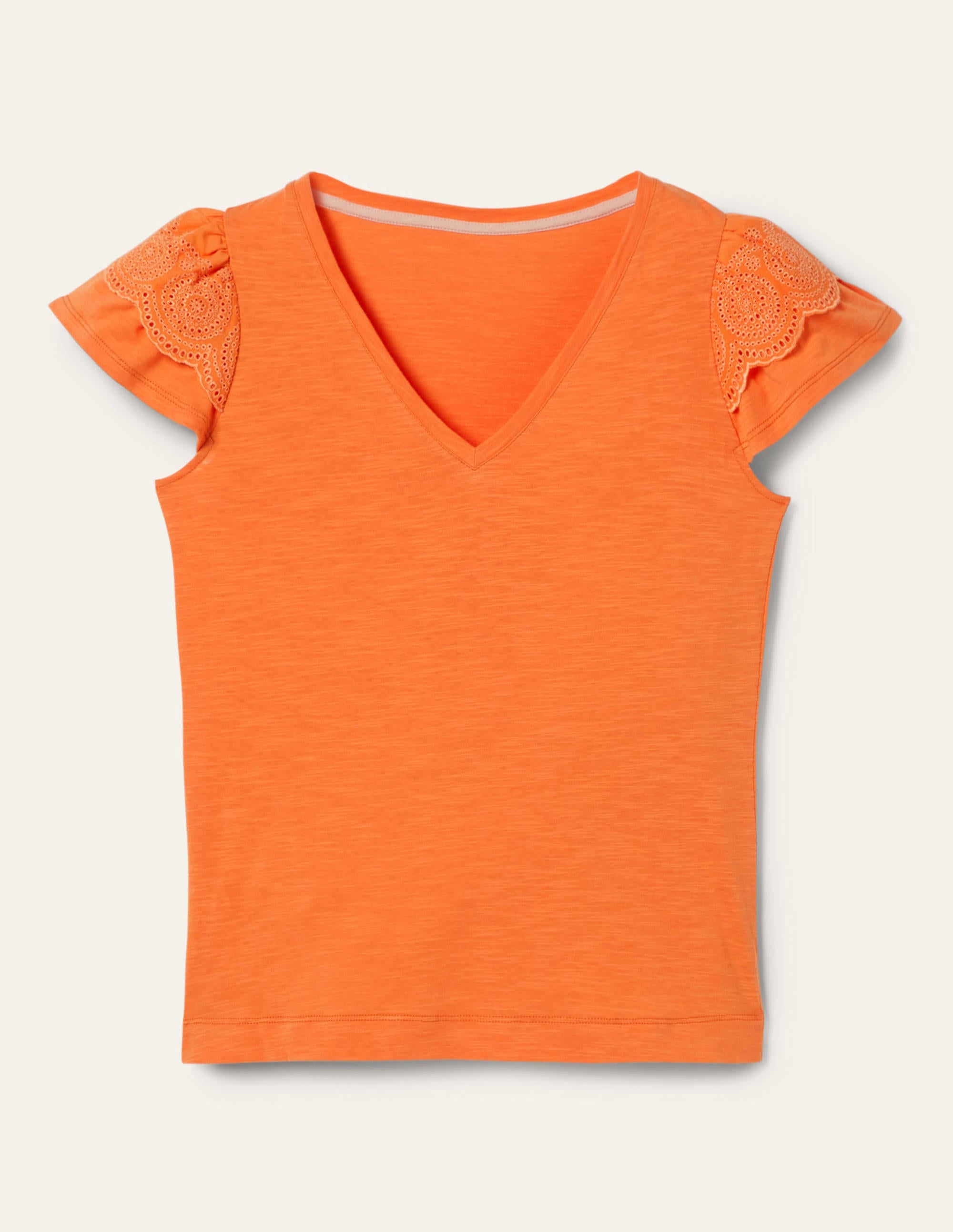 T-shirt en coton à broderie anglaise et col en V-Orange ancien - Image 5