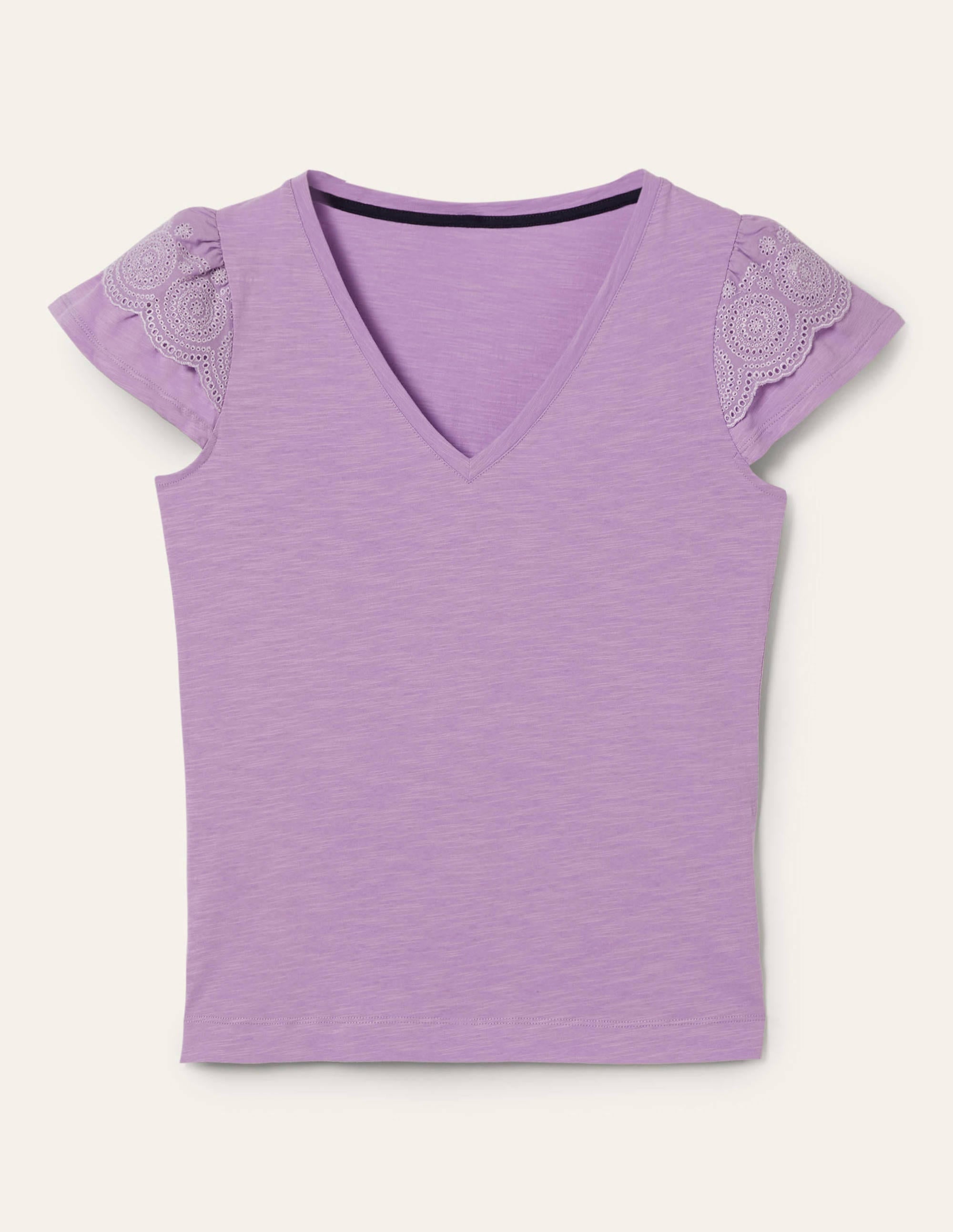 T-shirt en coton à broderie anglaise et col en V-Violette africaine - Image 6