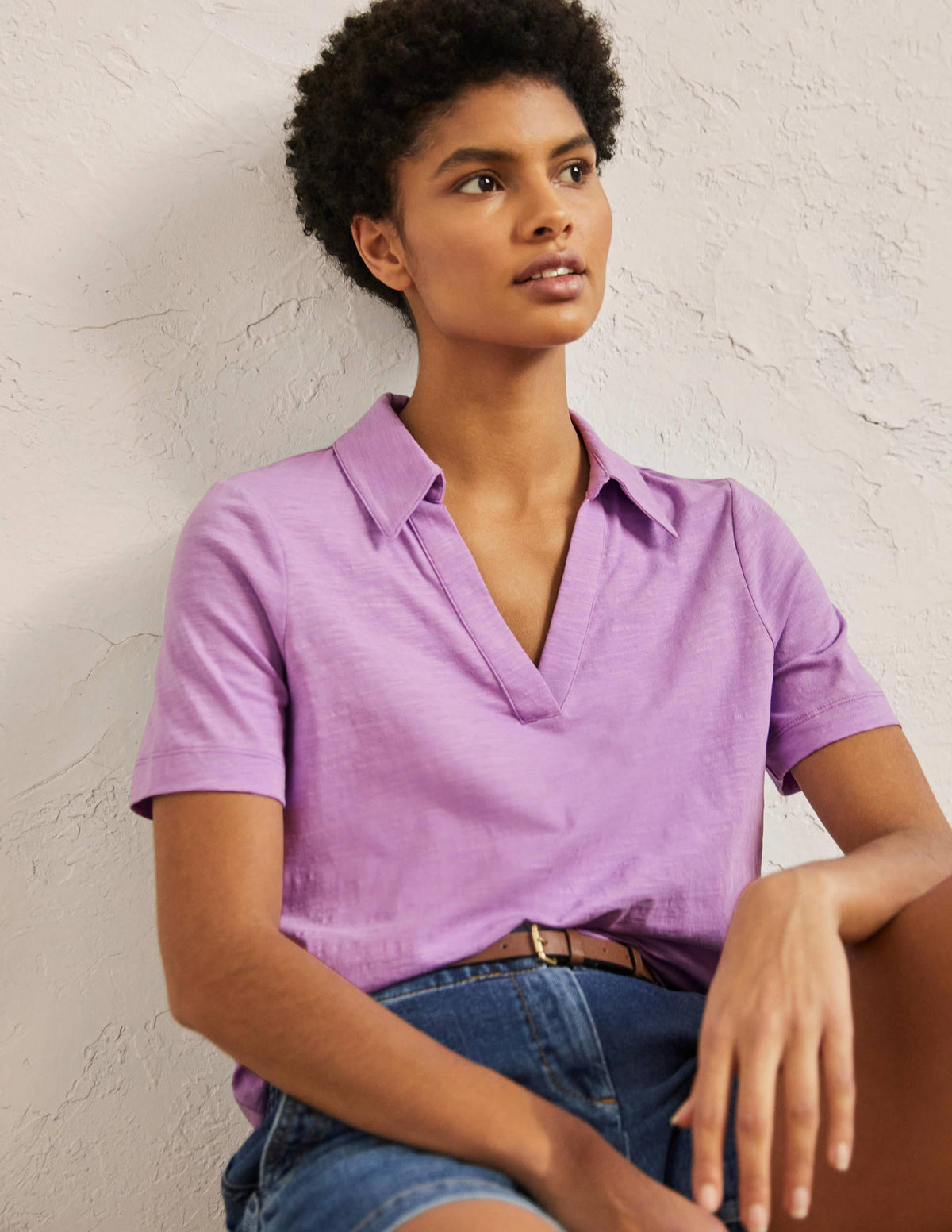 Cotton Polo Top-African Violet - Image 1