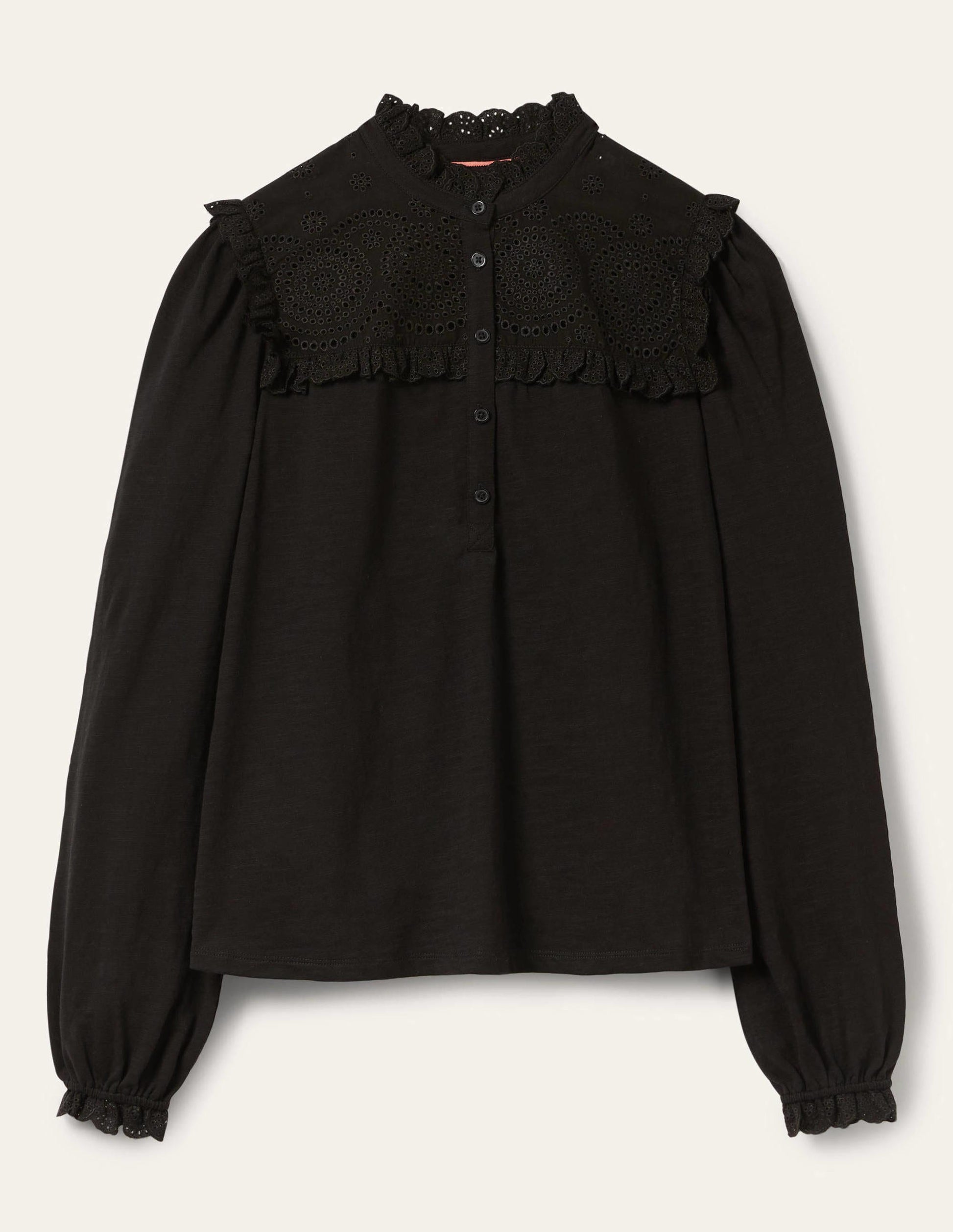 Jerseyoberteil mit gerüschter Passe-Schwarz-5