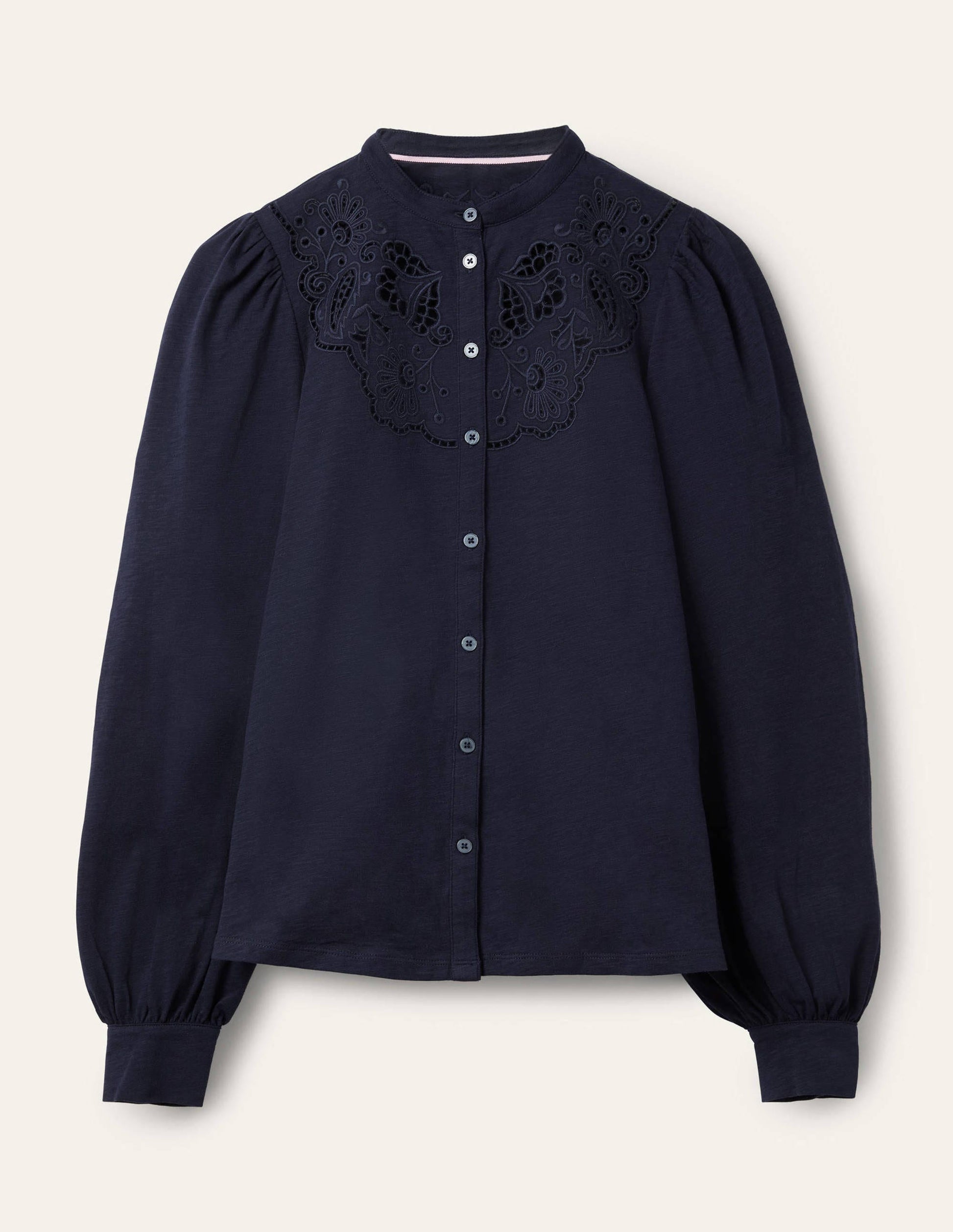 Chemise ajourée en jersey-Bleu marine-5