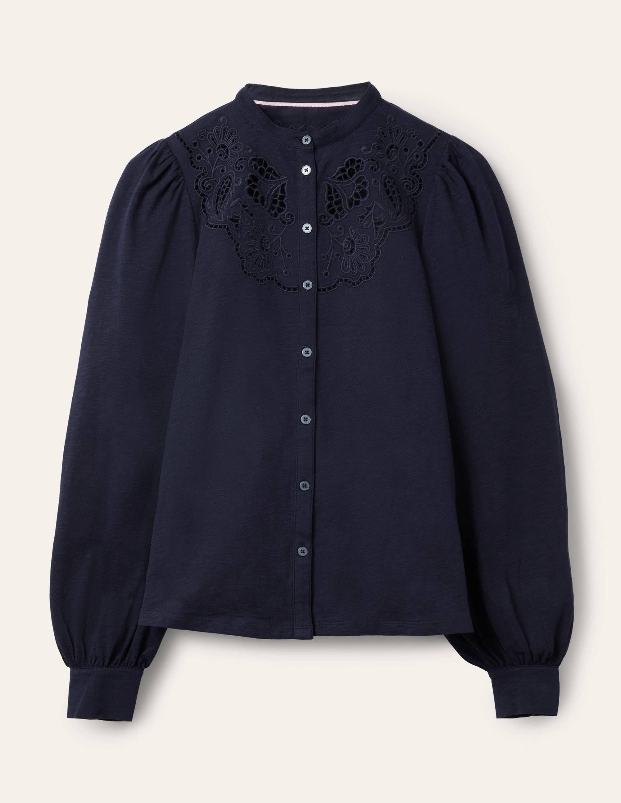 Chemise ajourée en jersey-Bleu marine - Image 5