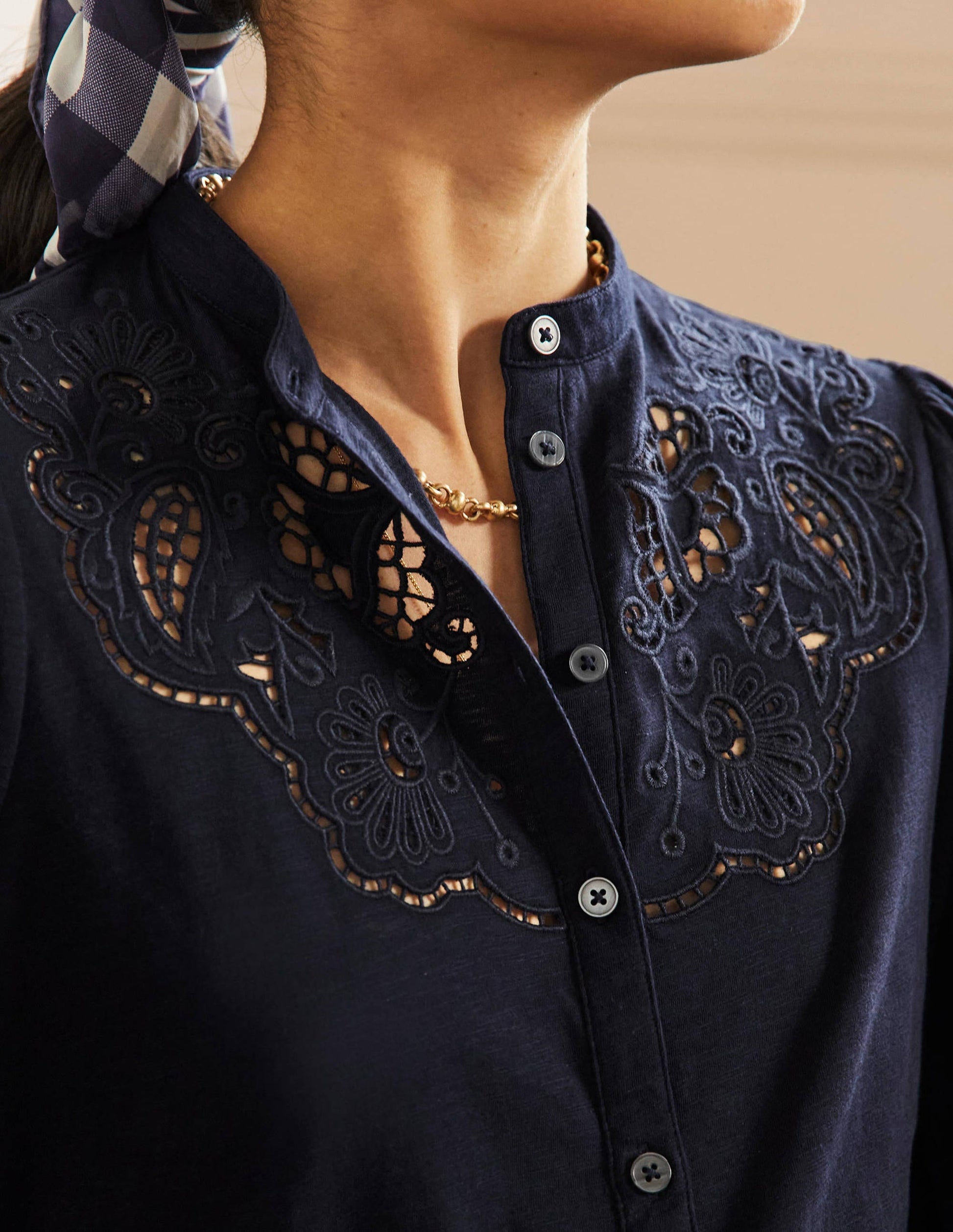 Chemise ajourée en jersey-Bleu marine-2