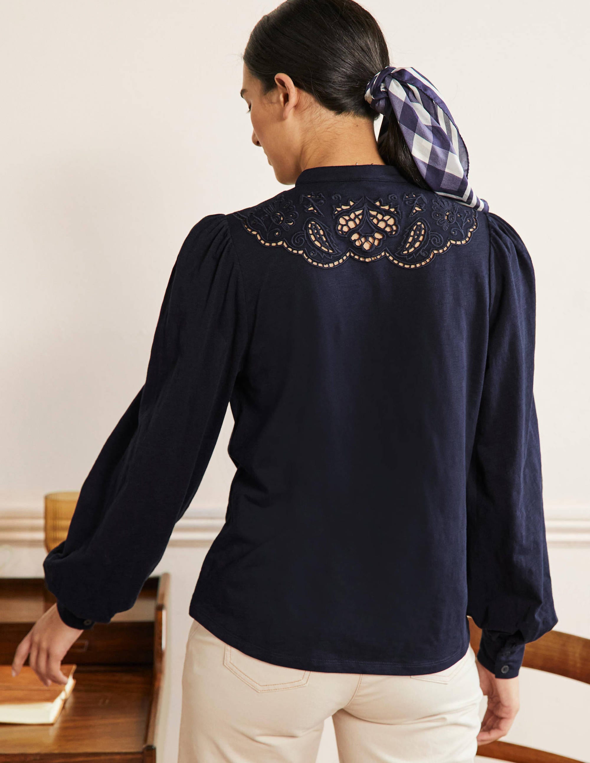 Chemise ajourée en jersey-Bleu marine - Image 3