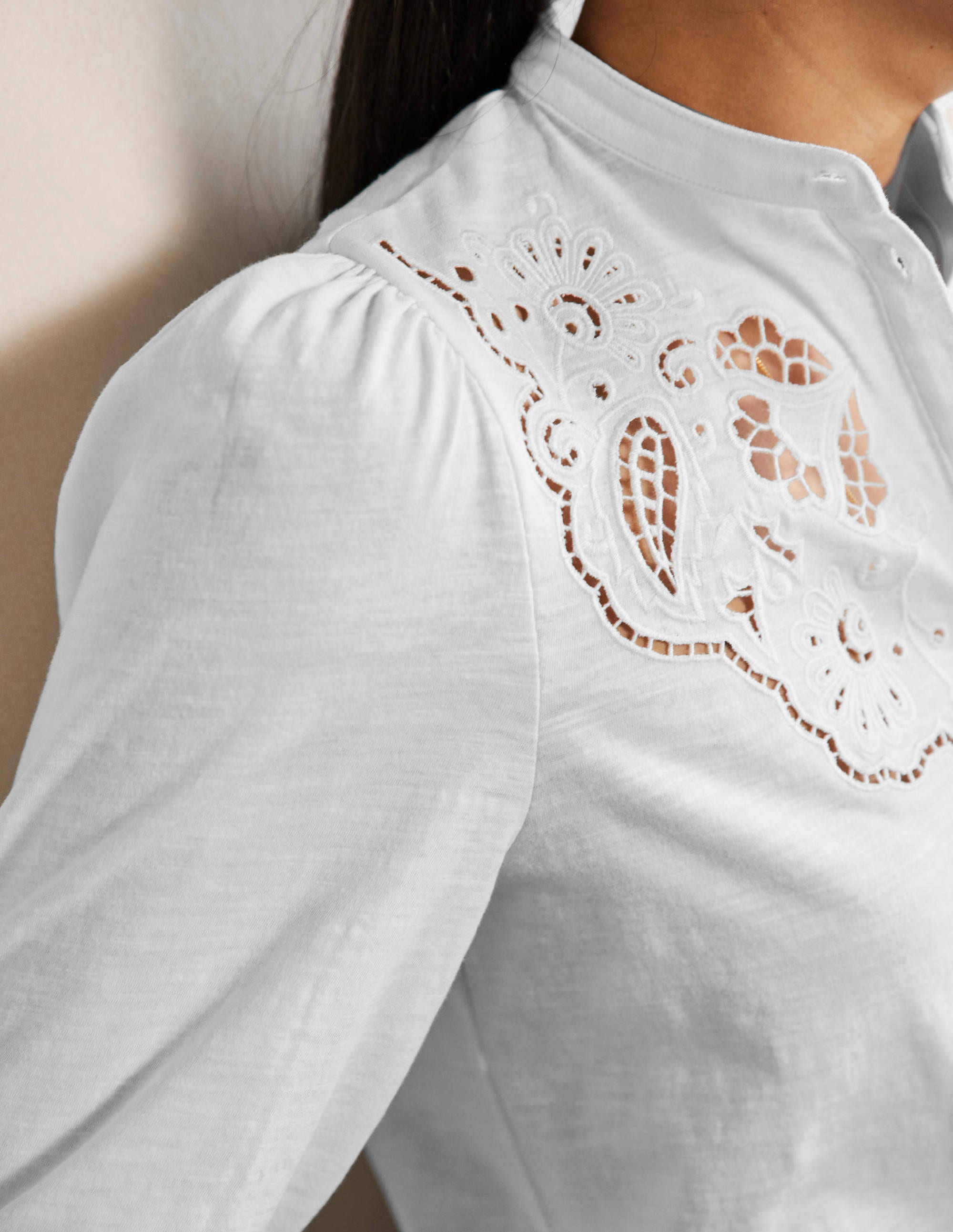 Chemise ajourée en jersey-Blanc - Image 2