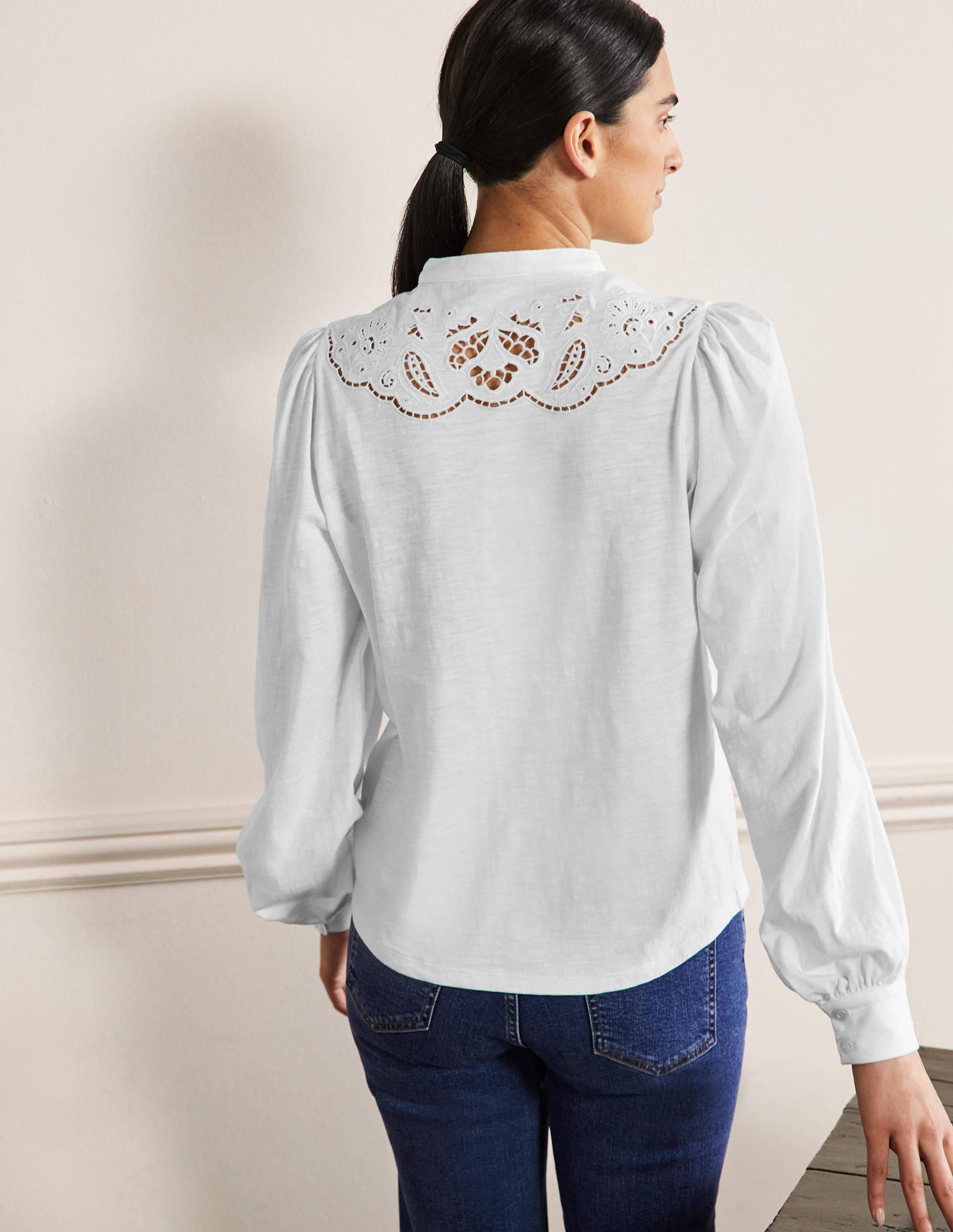 Chemise ajourée en jersey-Blanc - Image 3