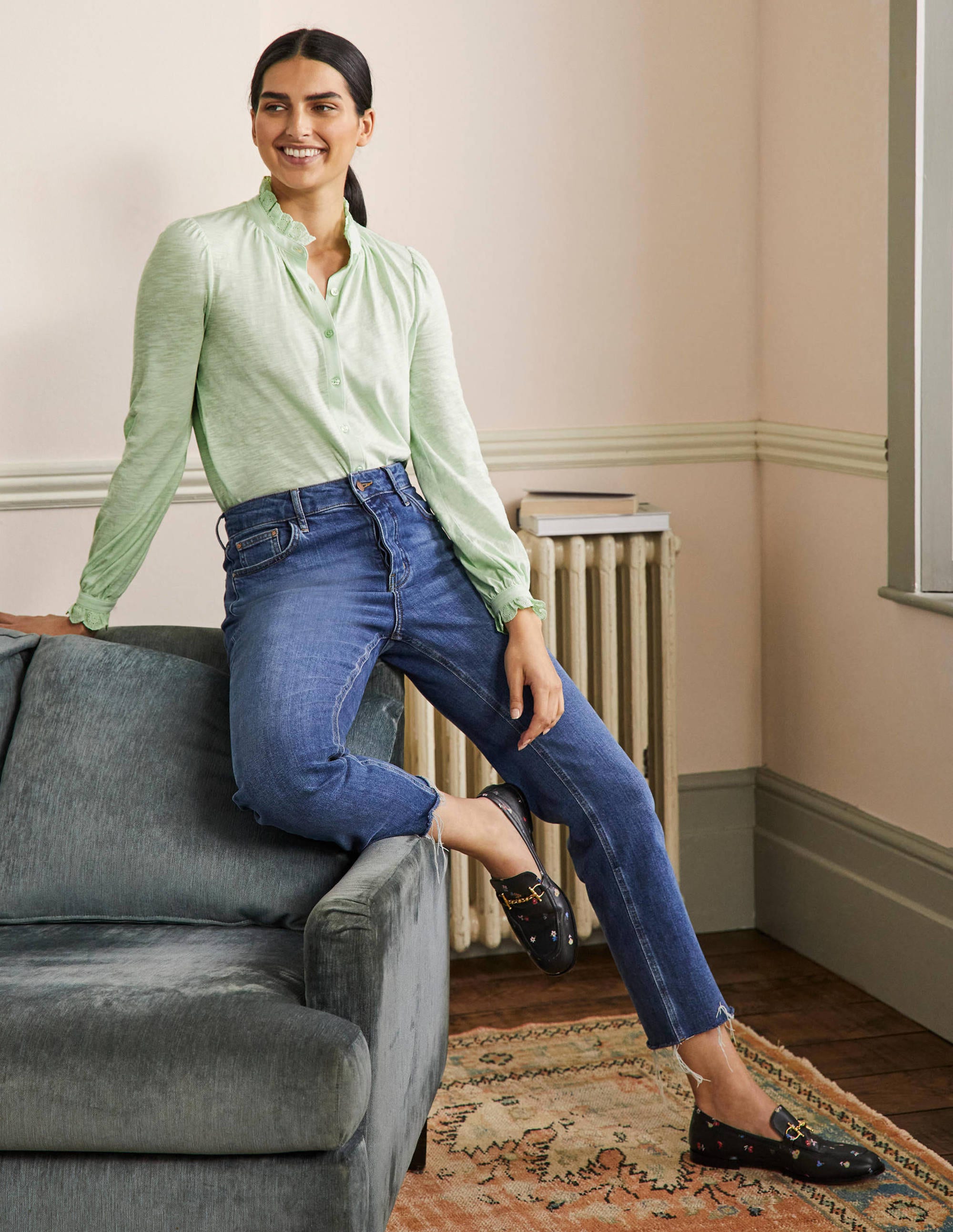 Chemise en jersey avec broderie anglaise-Crème d'avocat - Image 4